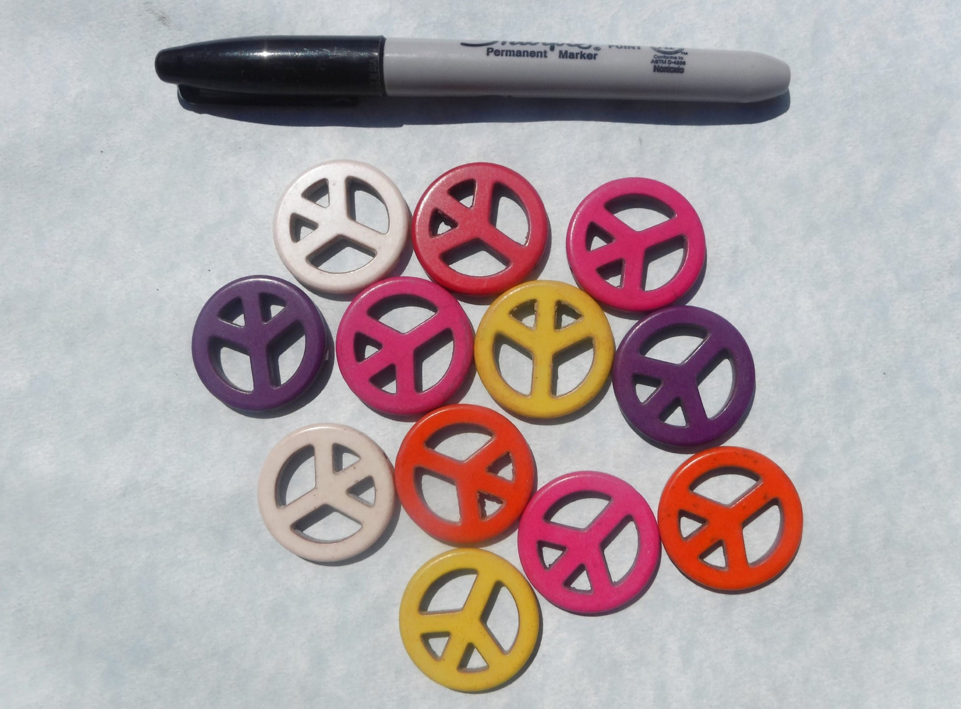 Colorful Peace Symbol Beads - 30mm - Set of 10 Large Peace Signs