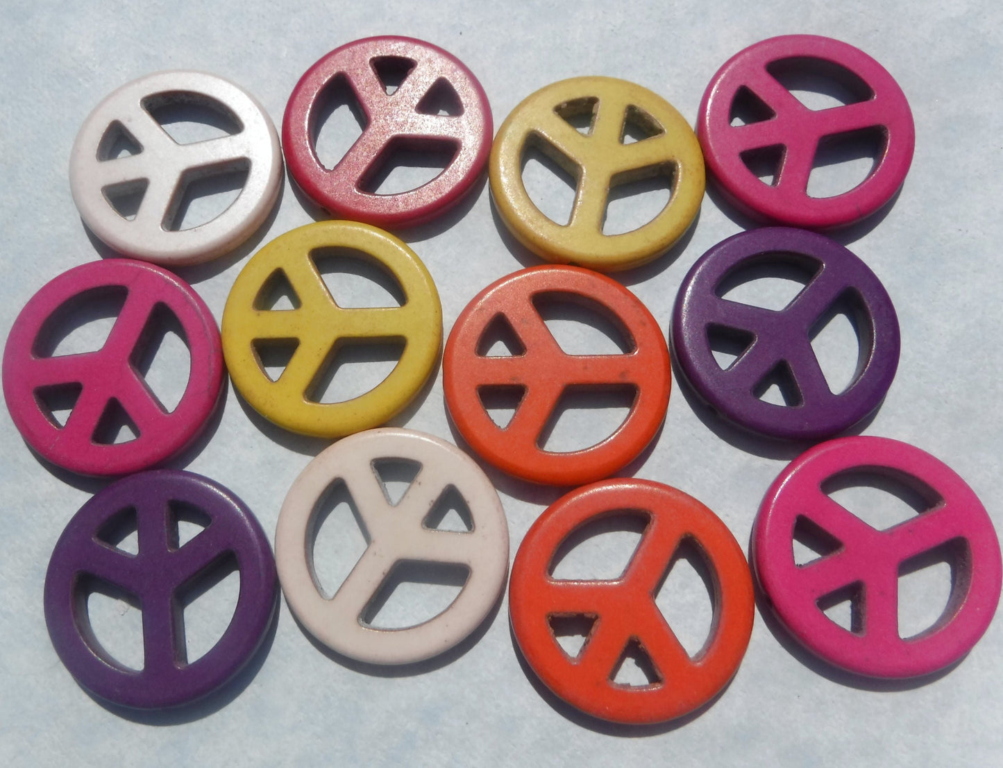 Colorful Peace Symbol Beads - 30mm - Set of 10 Large Peace Signs