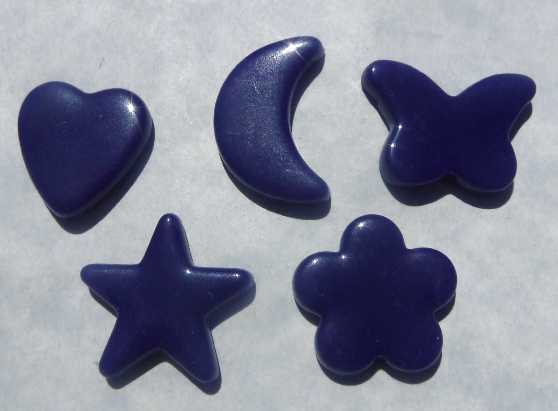 Dark Blue Glass Shapes - Stars Flowers Butterflies Hearts and Moons - Opaque Charms - 50g in Indigo