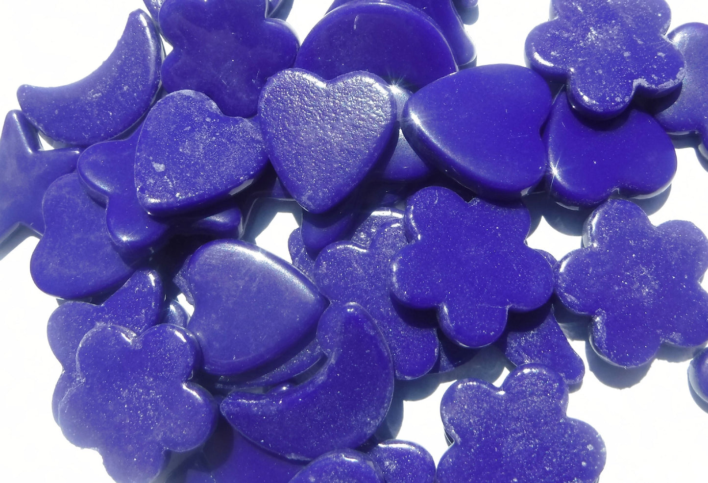 Dark Blue Glass Shapes - Stars Flowers Butterflies Hearts and Moons - Opaque Charms - 50g in Indigo