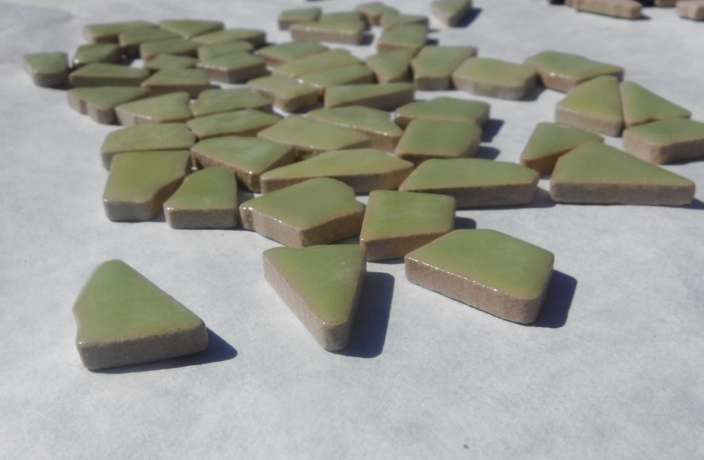 Pistachio Green Mosaic Ceramic Tiles - Jigsaw Puzzle Shaped Pieces - Half Pound - Assorted Sizes Random Shapes in Peppermint