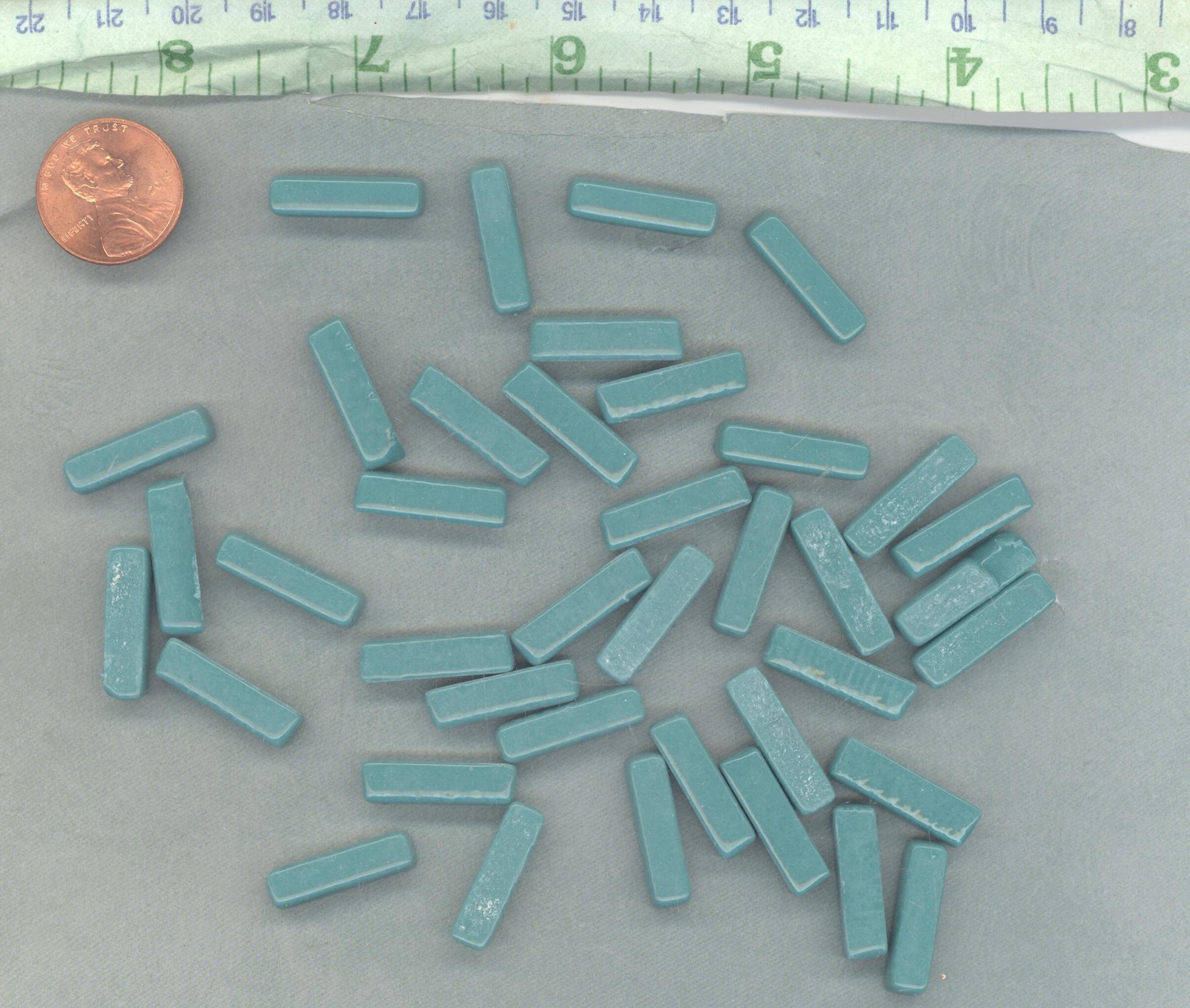 Turquoise Blue Rectangle Mosaic Tiles - 20mm Sticks - 50g Glass Bar Tiles - Approx 40 Tiles