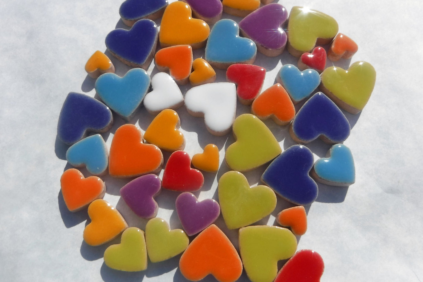 Wild at Heart Mix - Assorted Colors of Ceramic Heart Mosaic Tiles - 50g