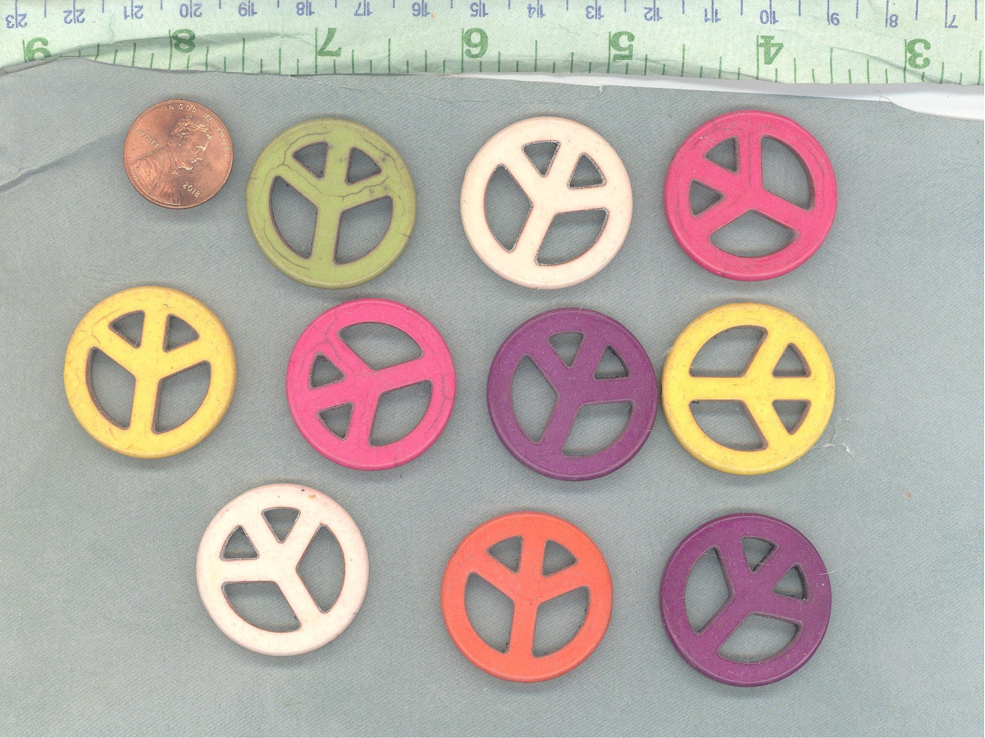 Colorful Peace Symbol Beads - 30mm - Set of 10 Large Peace Signs