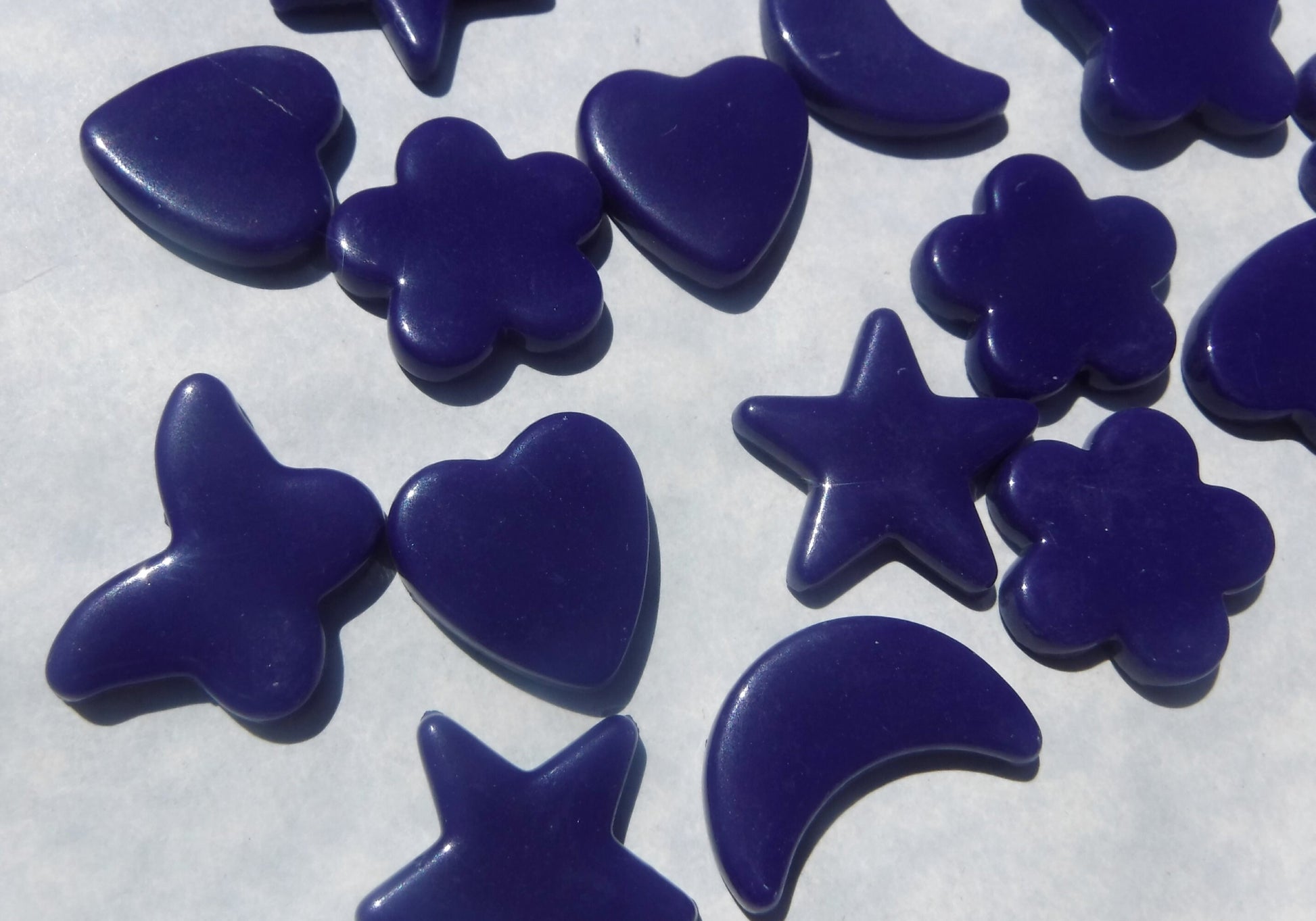 Dark Blue Glass Shapes - Stars Flowers Butterflies Hearts and Moons - Opaque Charms - 50g in Indigo