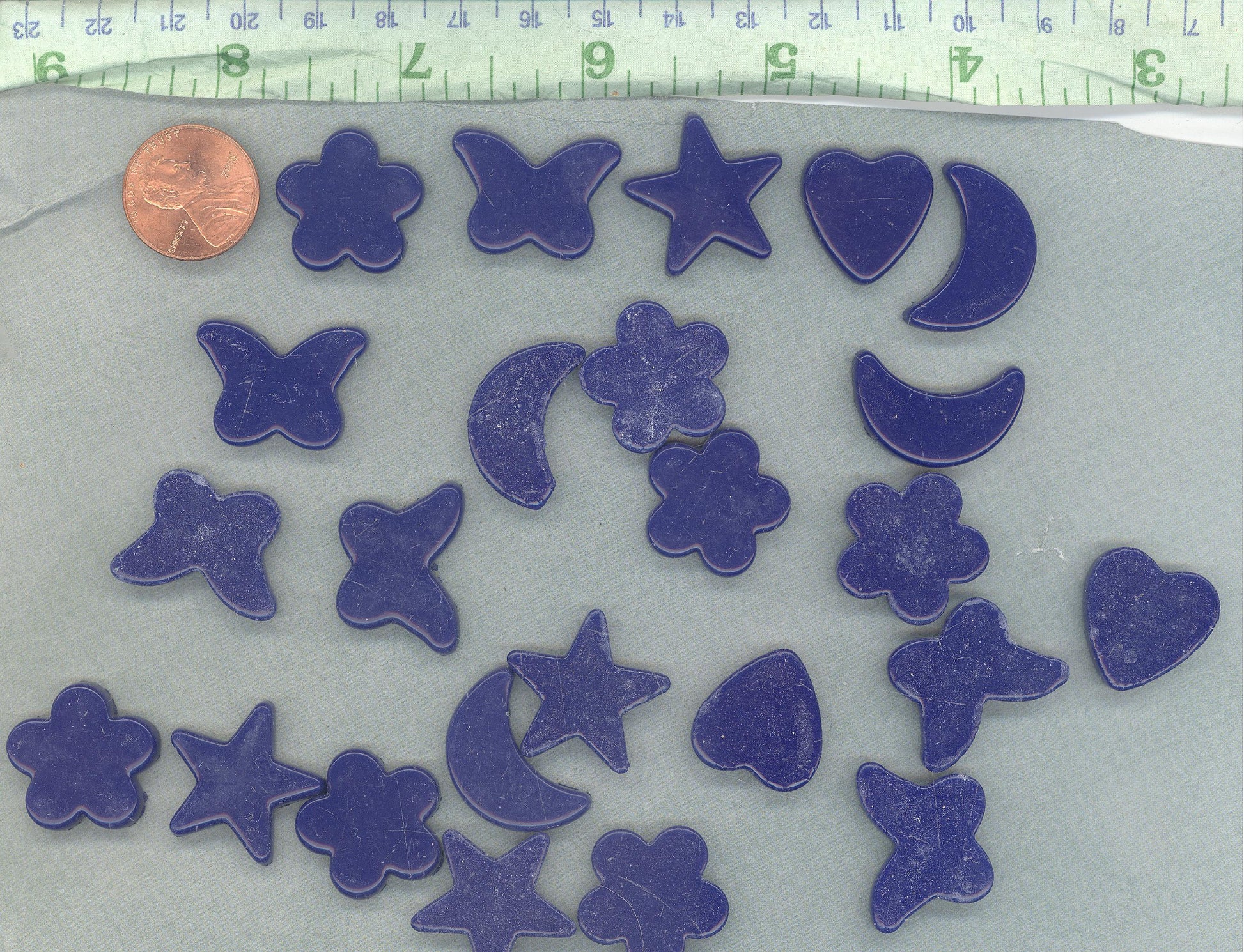 Dark Blue Glass Shapes - Stars Flowers Butterflies Hearts and Moons - Opaque Charms - 50g in Indigo