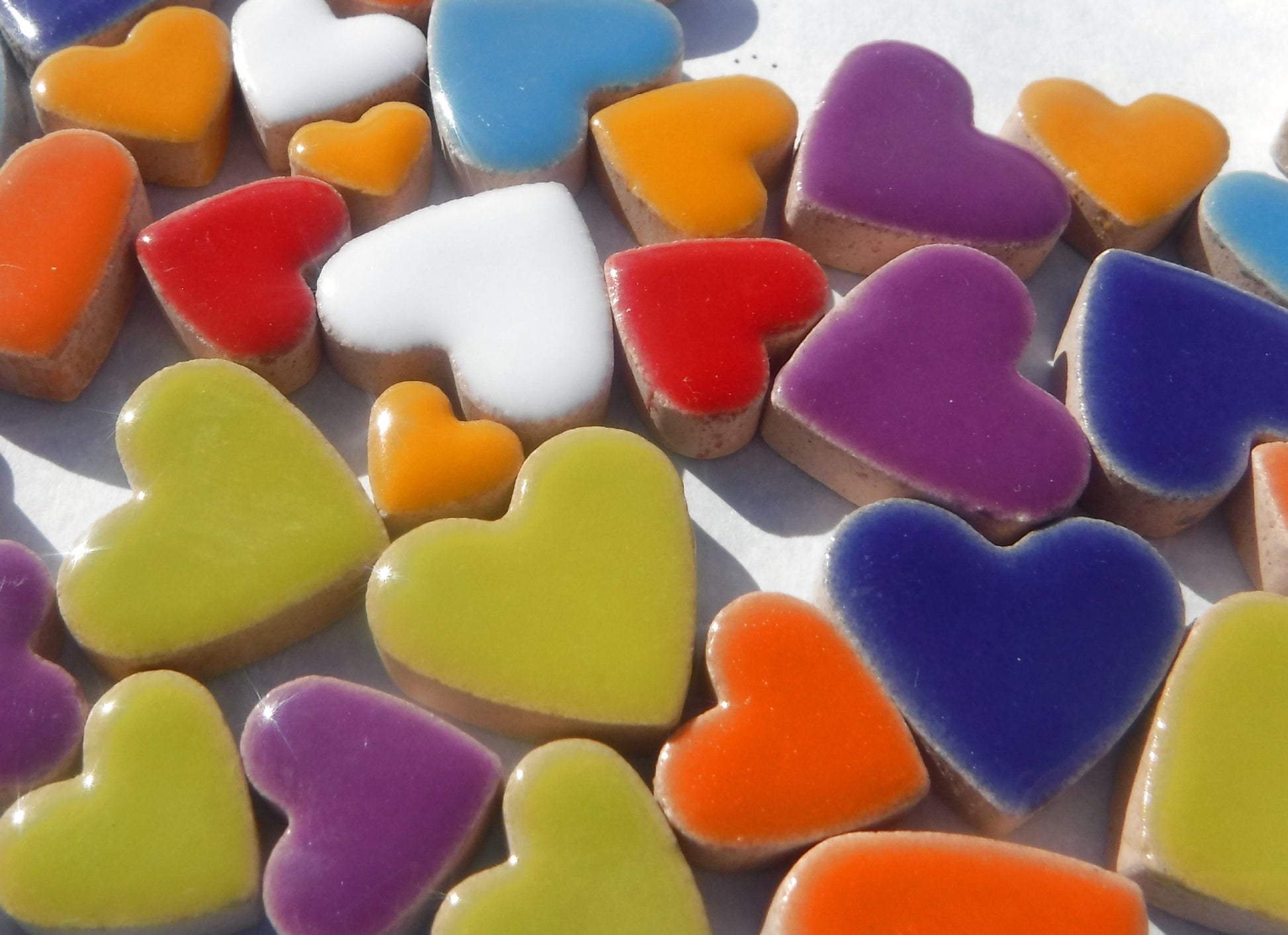 Wild at Heart Mix - Assorted Colors of Ceramic Heart Mosaic Tiles - 50g