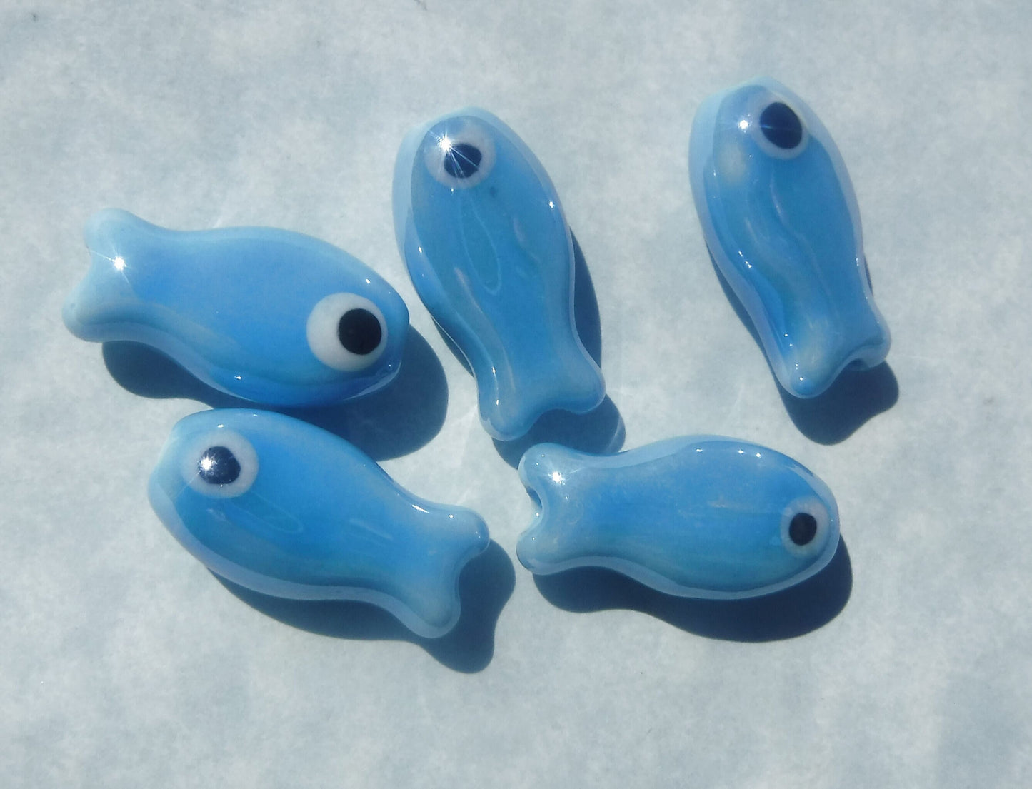 Blue Fish Beads - Ceramic Mosaic Tiles - Small Fish Beads - Jewelry Supplies