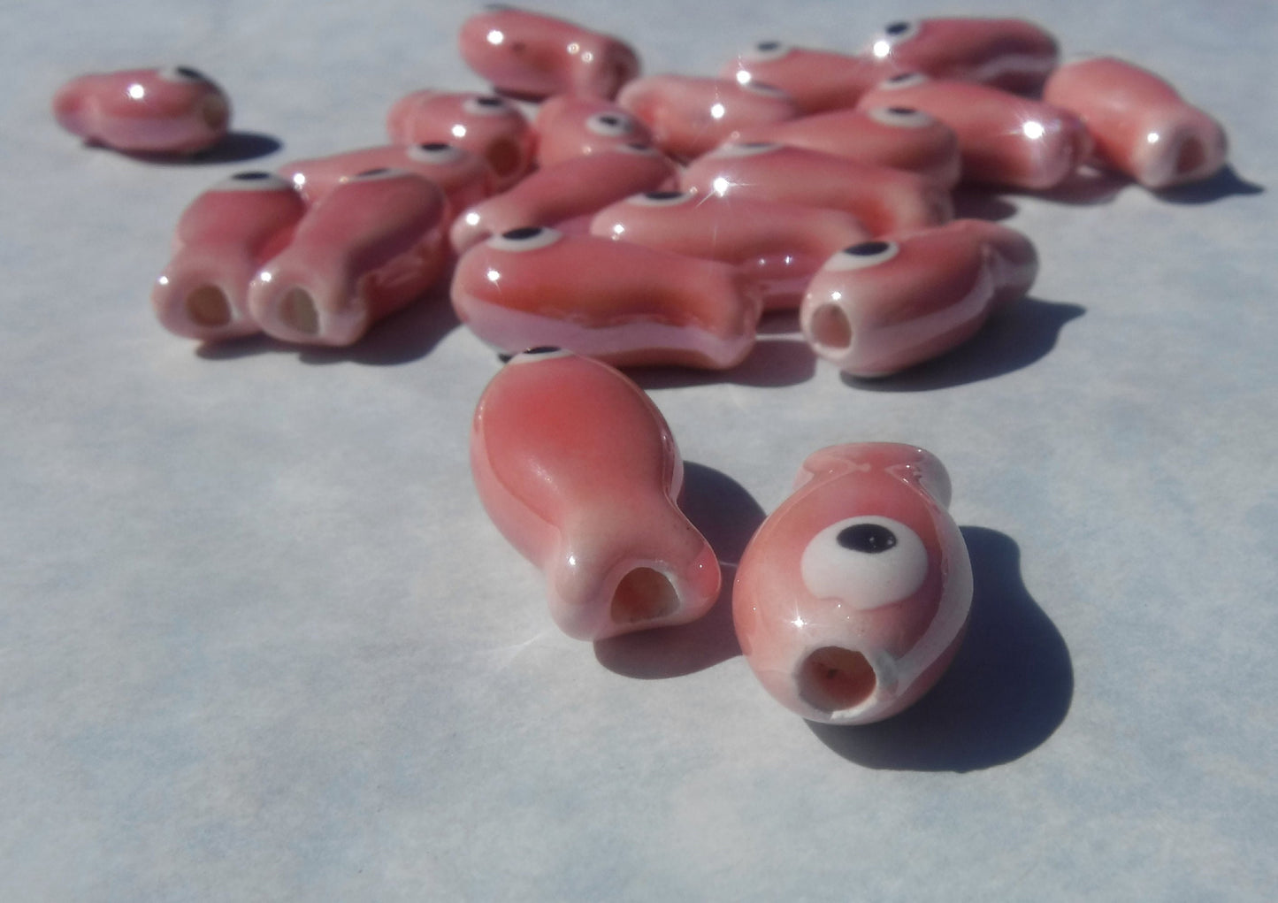 Peach Fish Beads - Ceramic Mosaic Tiles - Small Fish Beads - Jewelry Supplies