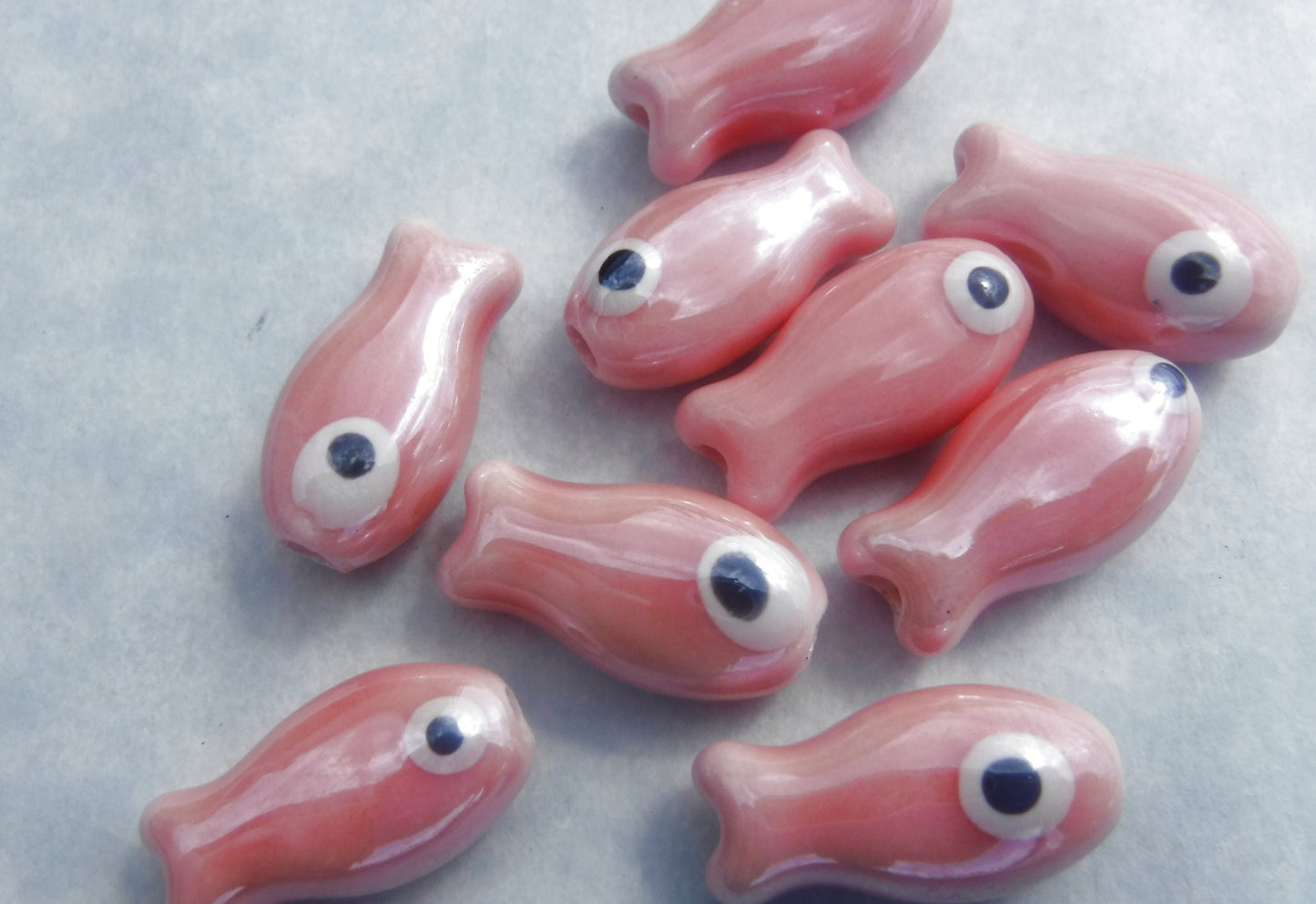 Peach Fish Beads - Ceramic Mosaic Tiles - Small Fish Beads - Jewelry Supplies