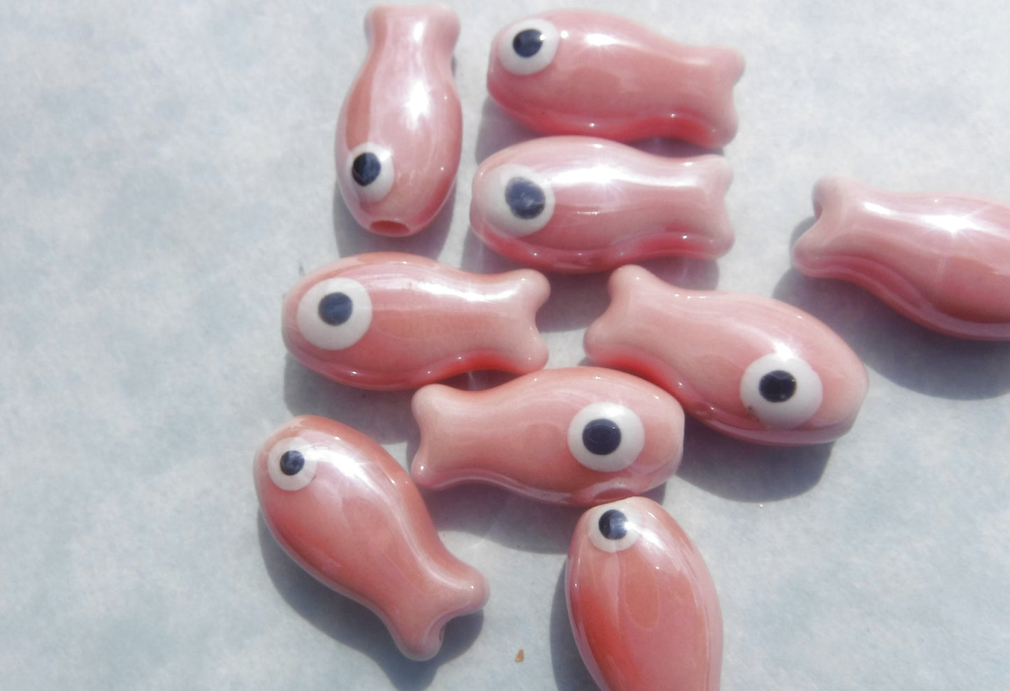 Peach Fish Beads - Ceramic Mosaic Tiles - Small Fish Beads - Jewelry Supplies