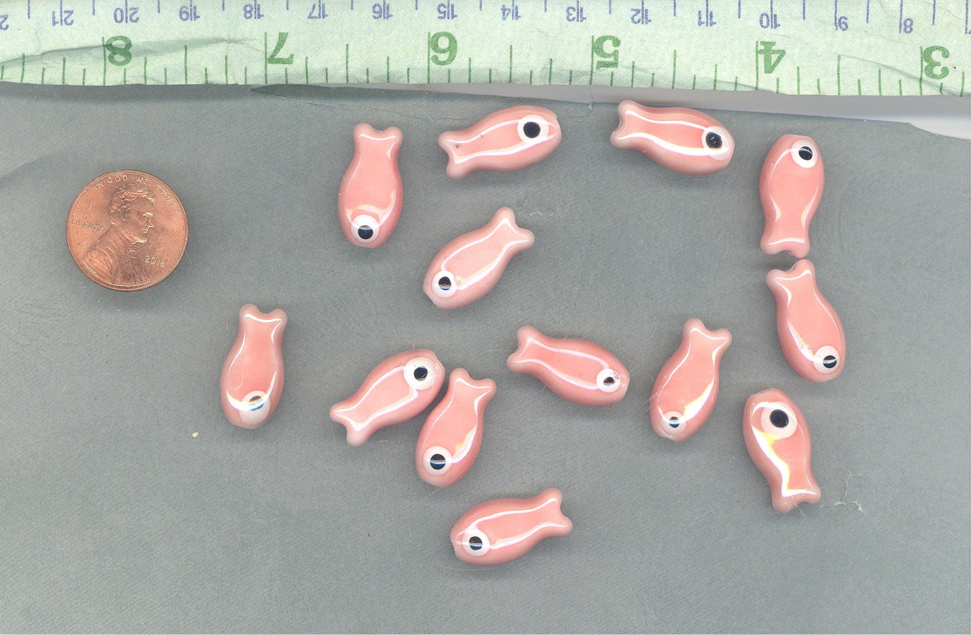 Peach Fish Beads - Ceramic Mosaic Tiles - Small Fish Beads - Jewelry Supplies