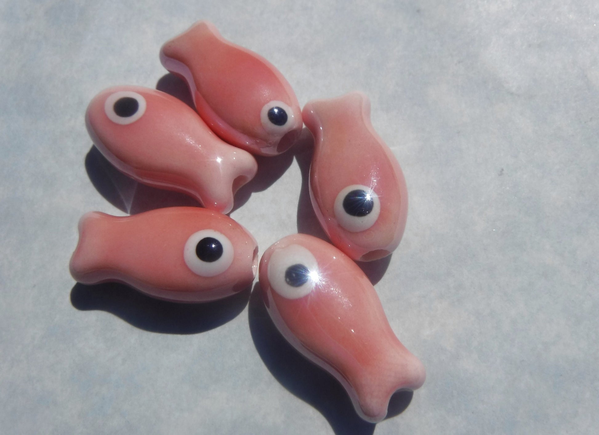 Peach Fish Beads - Ceramic Mosaic Tiles - Small Fish Beads - Jewelry Supplies