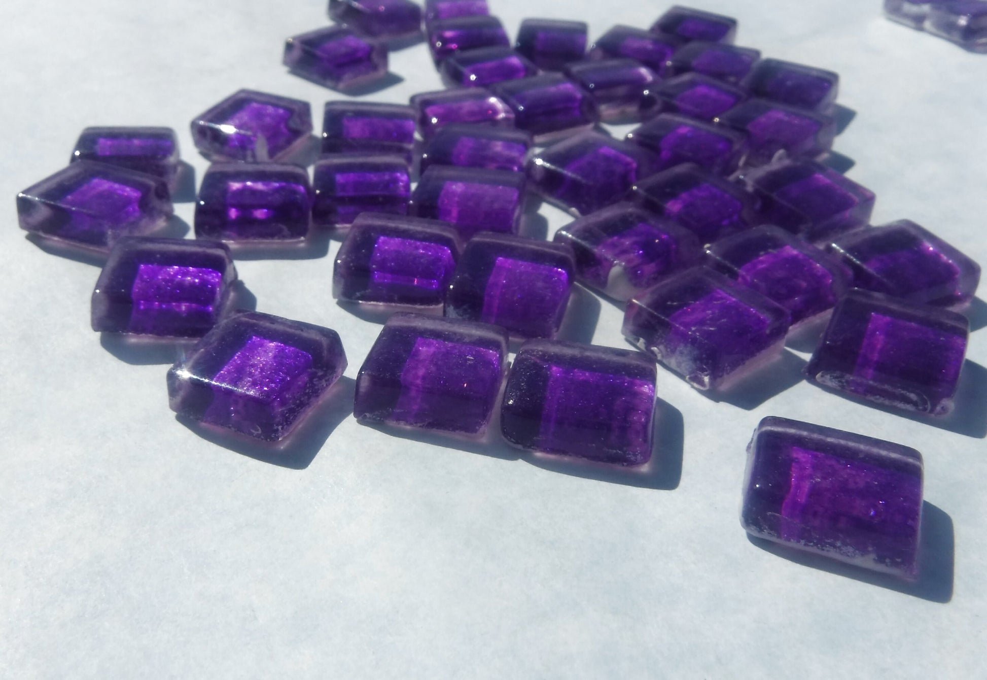 Deep Purple Foil Square Crystal Tiles - 12mm - 50g Dark Magenta Metallic Glass Tiles