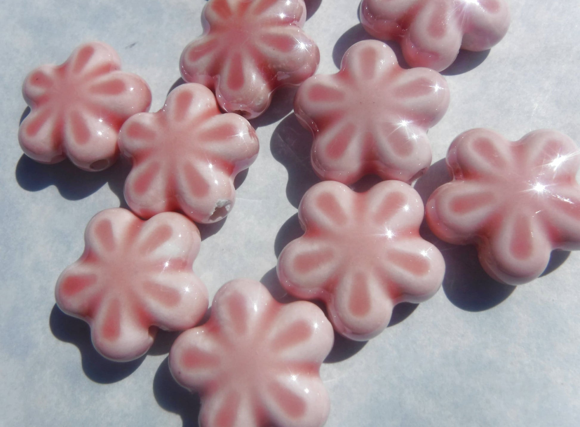 Peach Flower Beads - Orange Ceramic Mosaic Tiles - Jewelry Supplies