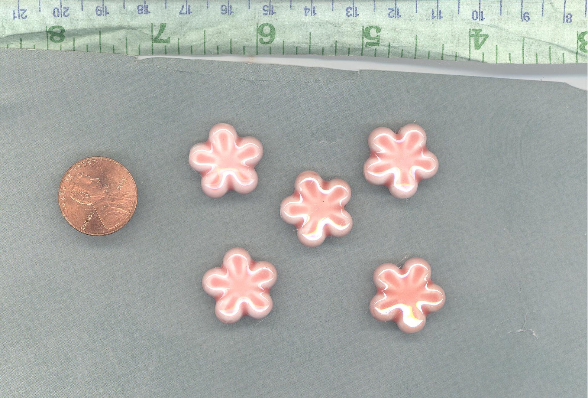 Peach Flower Beads - Orange Ceramic Mosaic Tiles - Jewelry Supplies