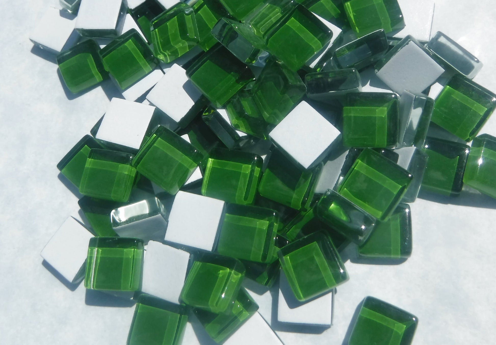 Killarney Green Glass Tiles - 1 cm - 100g - Over 100 Squares