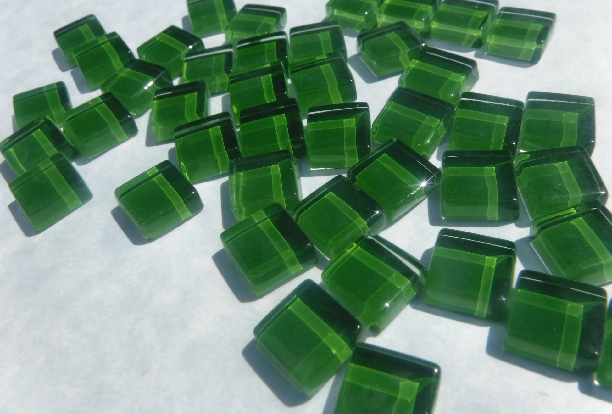 Killarney Green Glass Tiles - 1 cm - 100g - Over 100 Squares