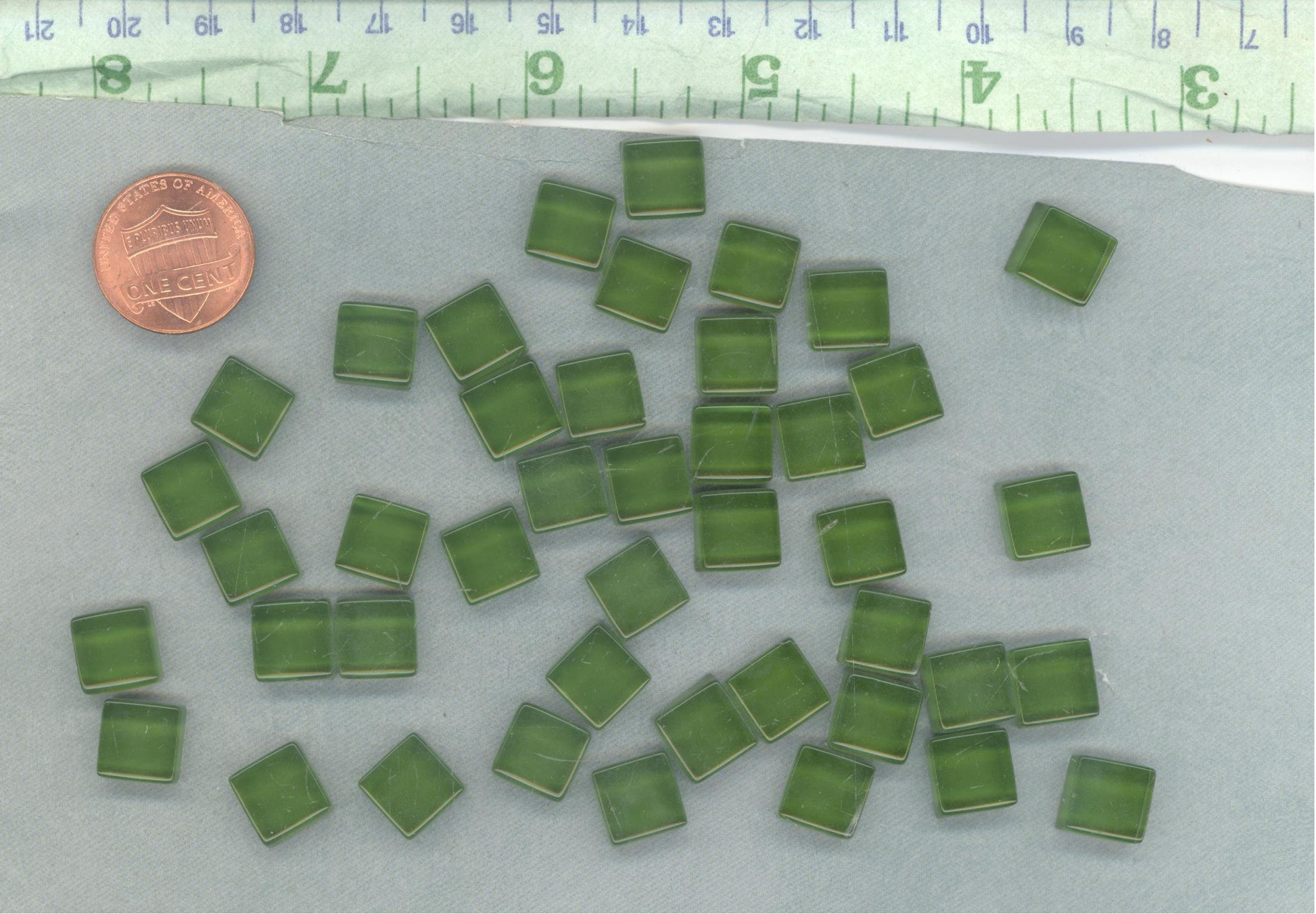 Killarney Green Glass Tiles - 1 cm - 100g - Over 100 Squares