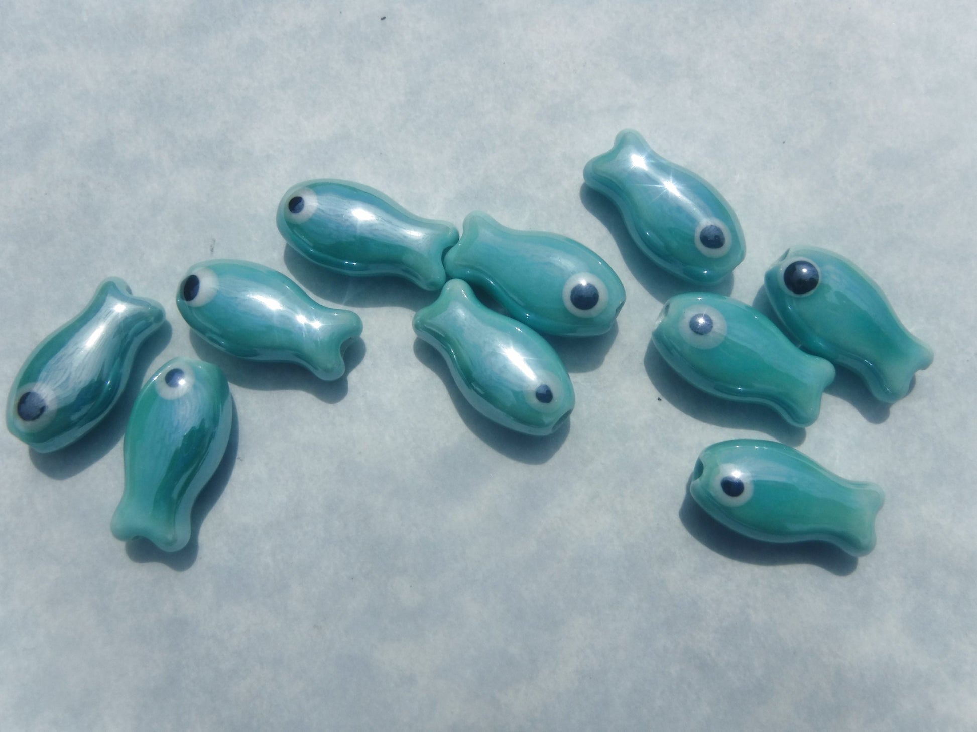 Aqua Fish Beads - Ceramic Mosaic Tiles - Teal Small Fish Beads - Jewelry Supplies