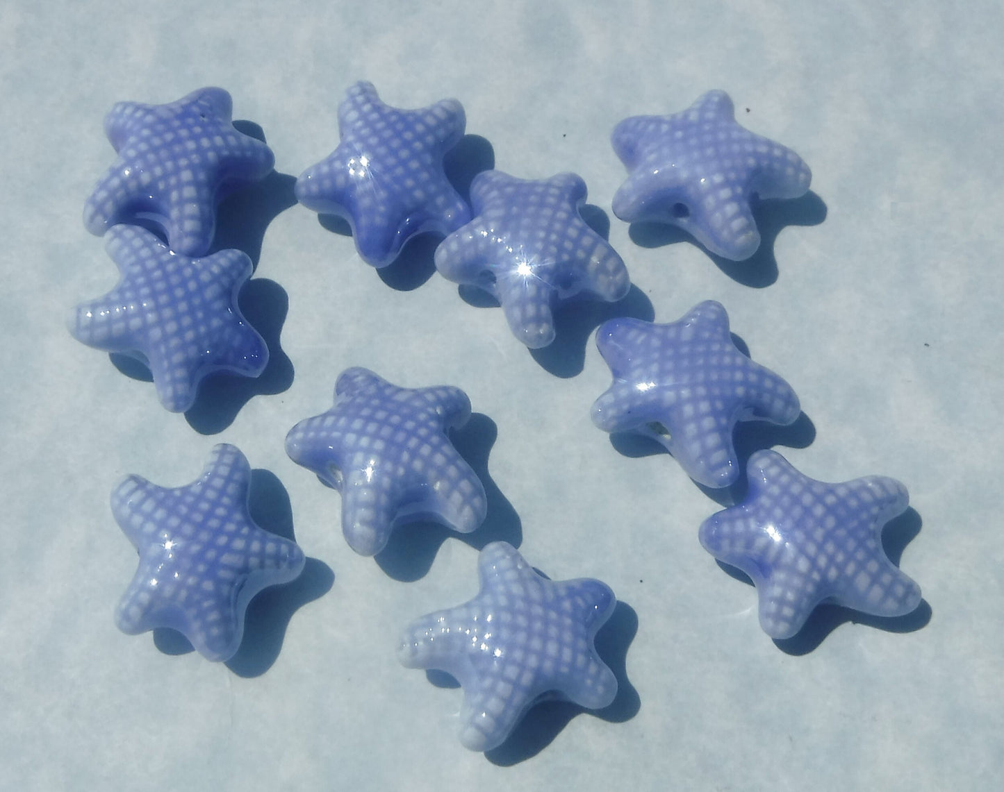 Periwinkle Blue Starfish Beads - Ceramic Mosaic Tiles - 10 Puffy Beads - Sea Stars