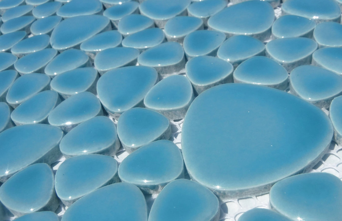 Sea Mist Pebble Mosaic Tiles - Half Pound Light Blue Ceramic Tiles in Assorted Sizes