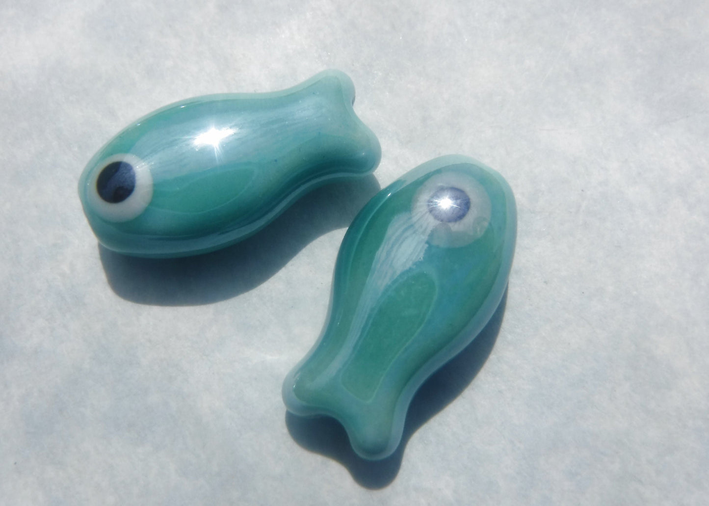 Aqua Fish Beads - Ceramic Mosaic Tiles - Teal Small Fish Beads - Jewelry Supplies