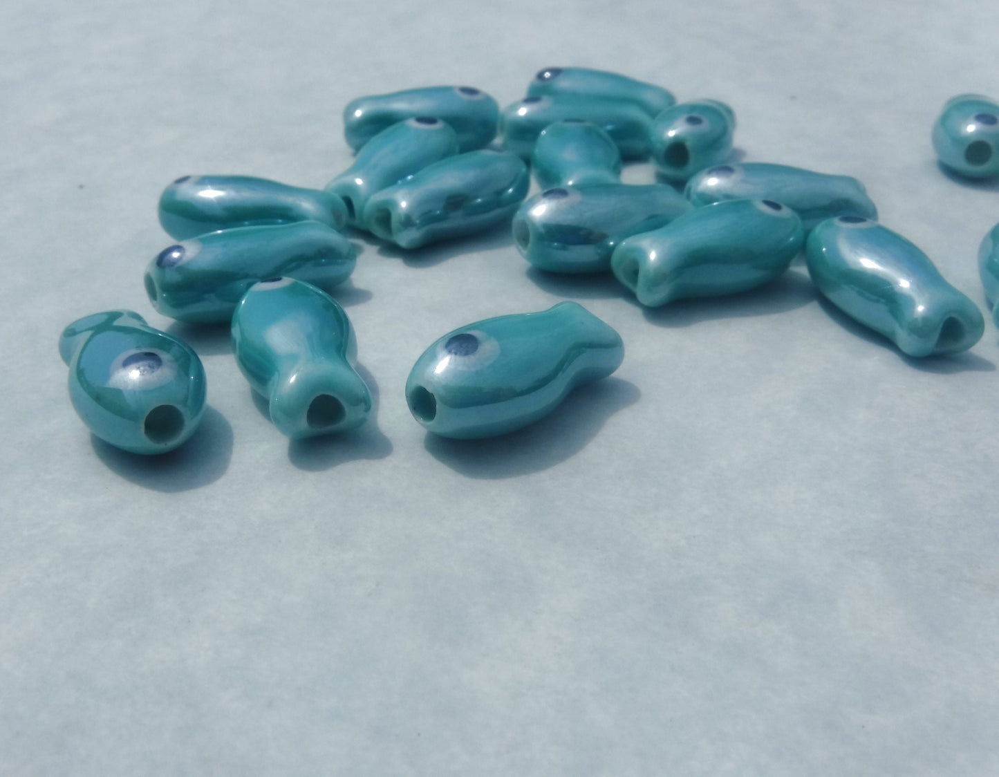 Aqua Fish Beads - Ceramic Mosaic Tiles - Teal Small Fish Beads - Jewelry Supplies