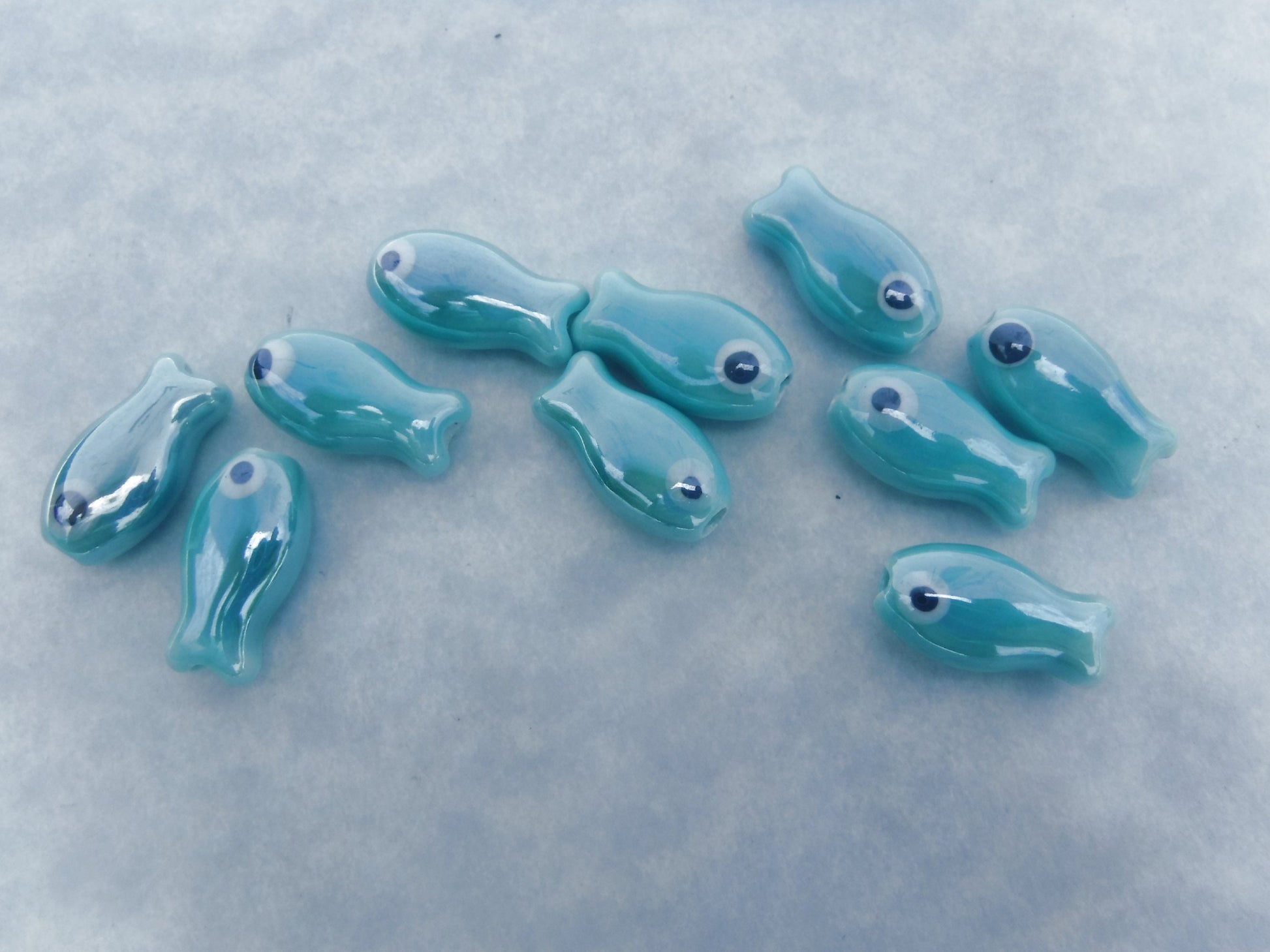 Aqua Fish Beads - Ceramic Mosaic Tiles - Teal Small Fish Beads - Jewelry Supplies