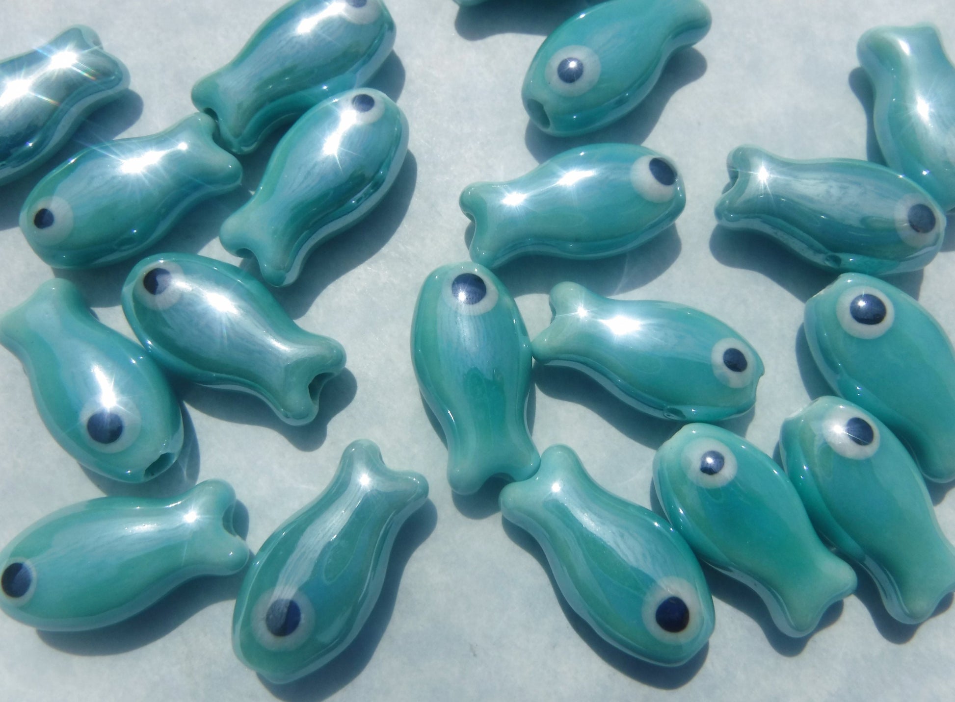 Aqua Fish Beads - Ceramic Mosaic Tiles - Teal Small Fish Beads - Jewelry Supplies