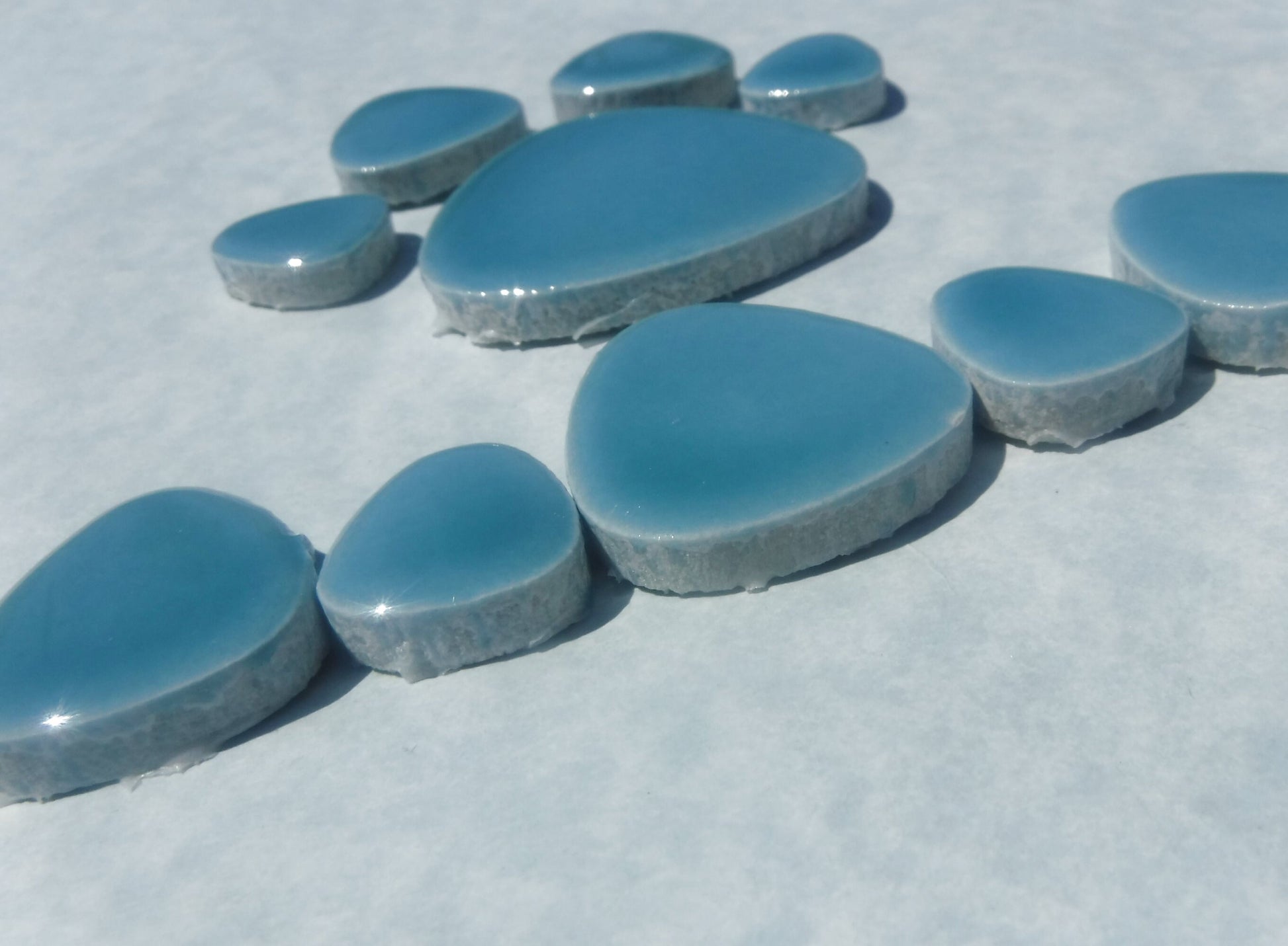 Sea Mist Pebble Mosaic Tiles - Half Pound Light Blue Ceramic Tiles in Assorted Sizes