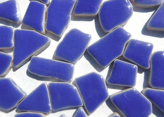 Denim Blue Mosaic Ceramic Tiles - Jigsaw Puzzle Shaped Pieces - Half Pound - Assorted Sizes Random Shapes - Delphinium