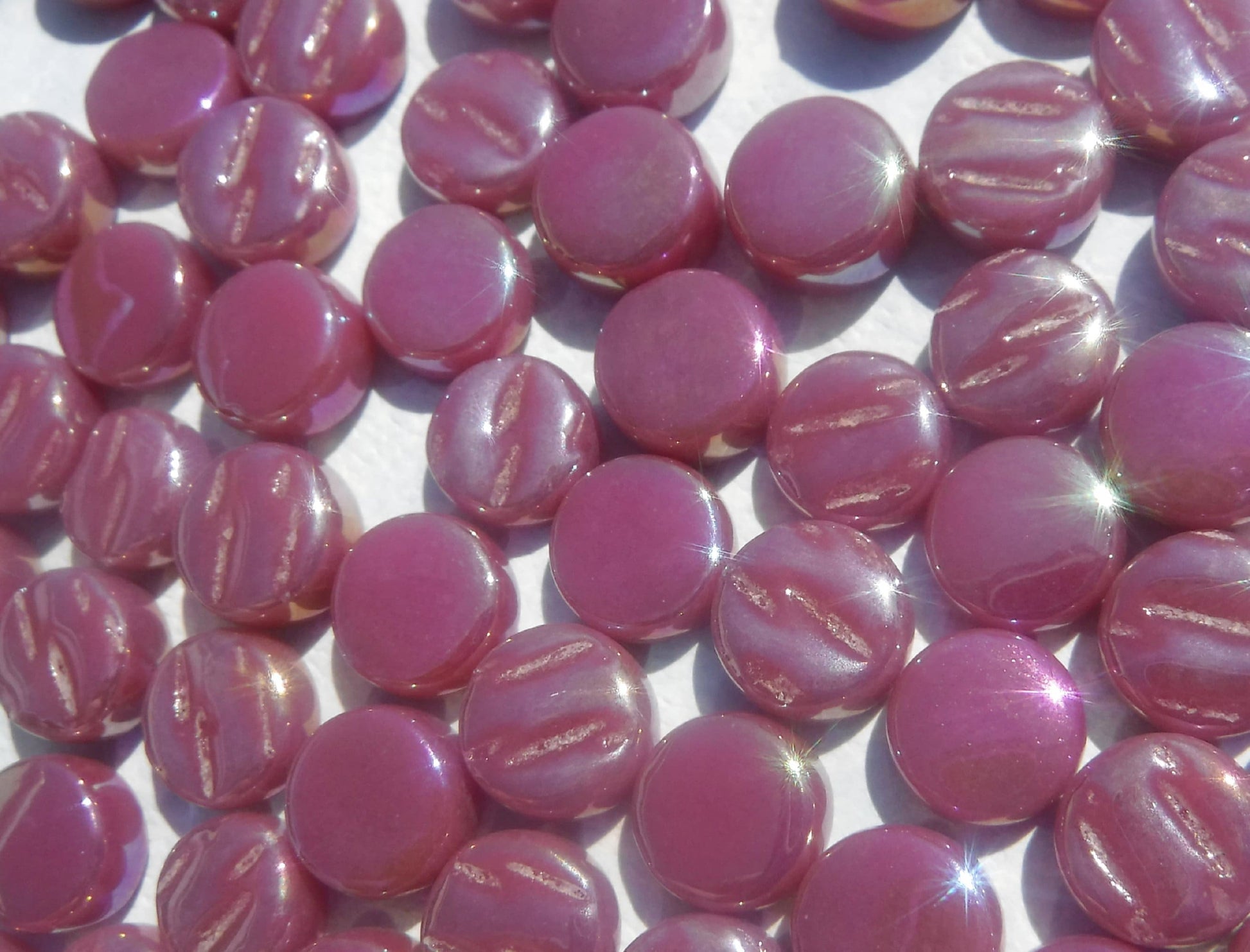 Raspberry Pink MINI Iridescent Glass Drops Mosaic Tiles - 50 grams - Over 100 Tiles