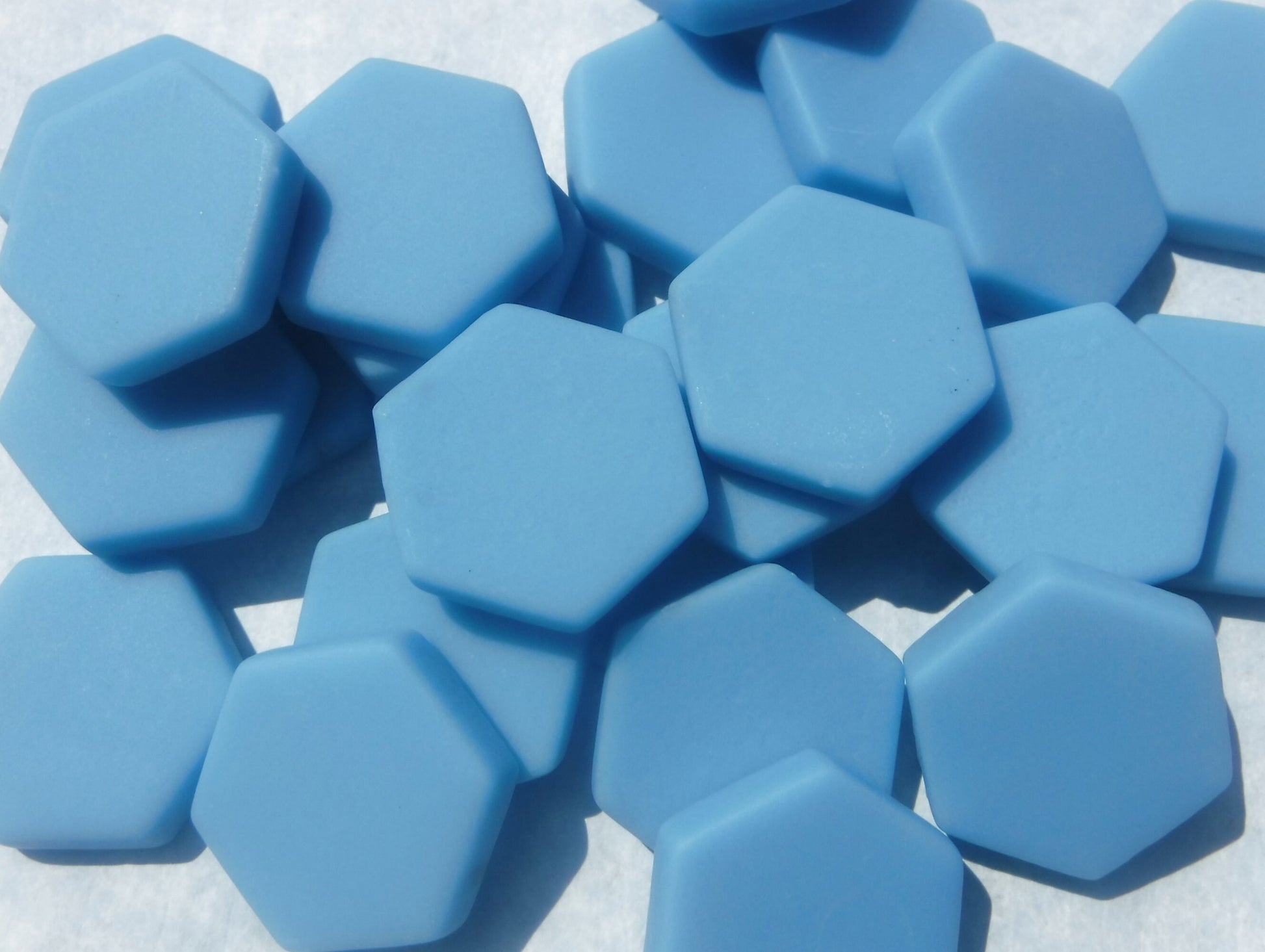 Light Blue Hexagon Mosaic Tiles - 25 Glass 23mm MATTE Tiles