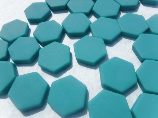 Teal Hexagon Mosaic Tiles - 25 Glass 23mm MATTE Tiles