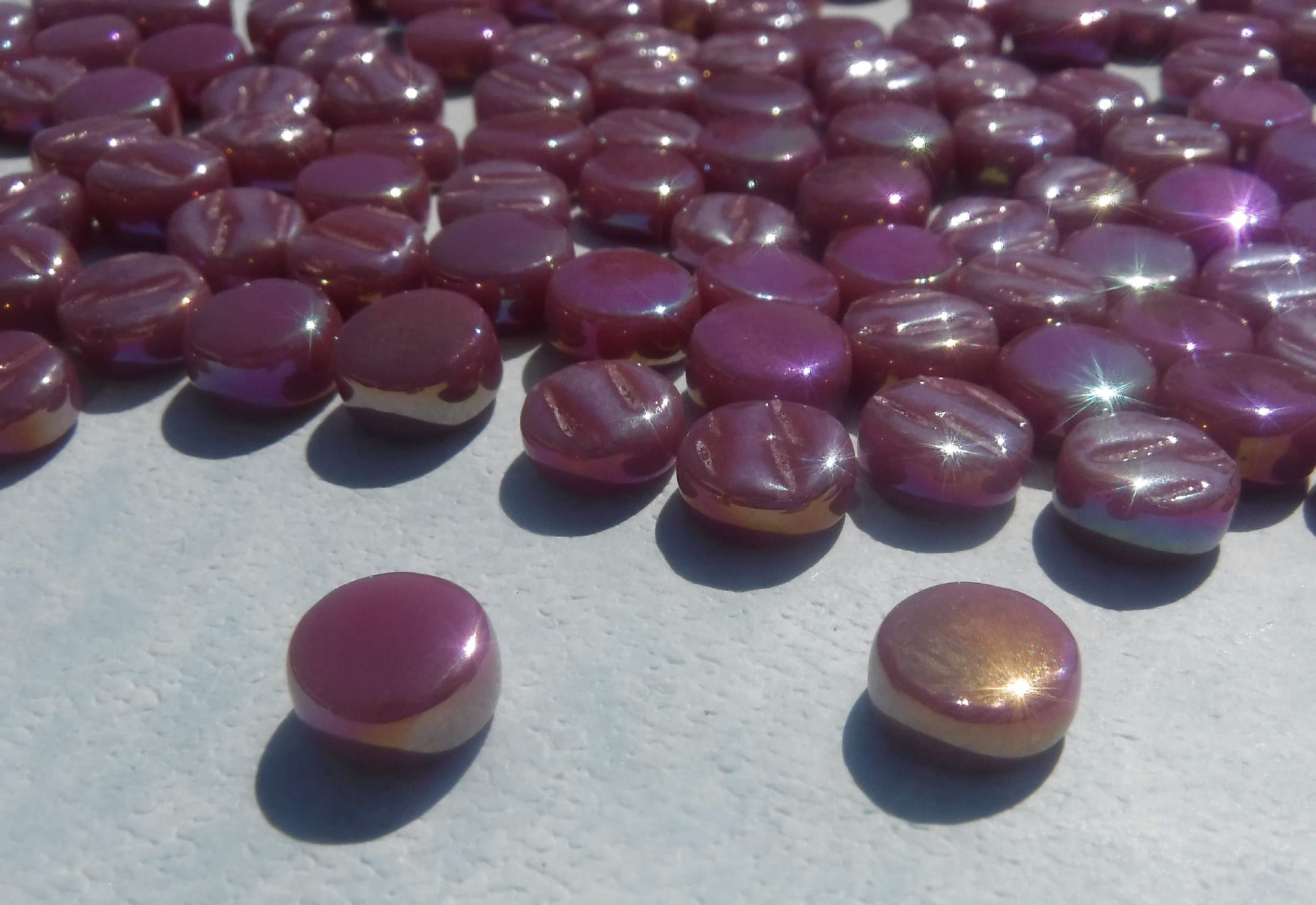 Raspberry Pink MINI Iridescent Glass Drops Mosaic Tiles - 50 grams - Over 100 Tiles