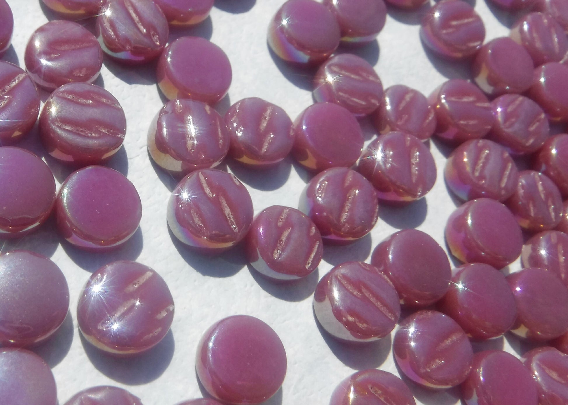 Raspberry Pink MINI Iridescent Glass Drops Mosaic Tiles - 50 grams - Over 100 Tiles