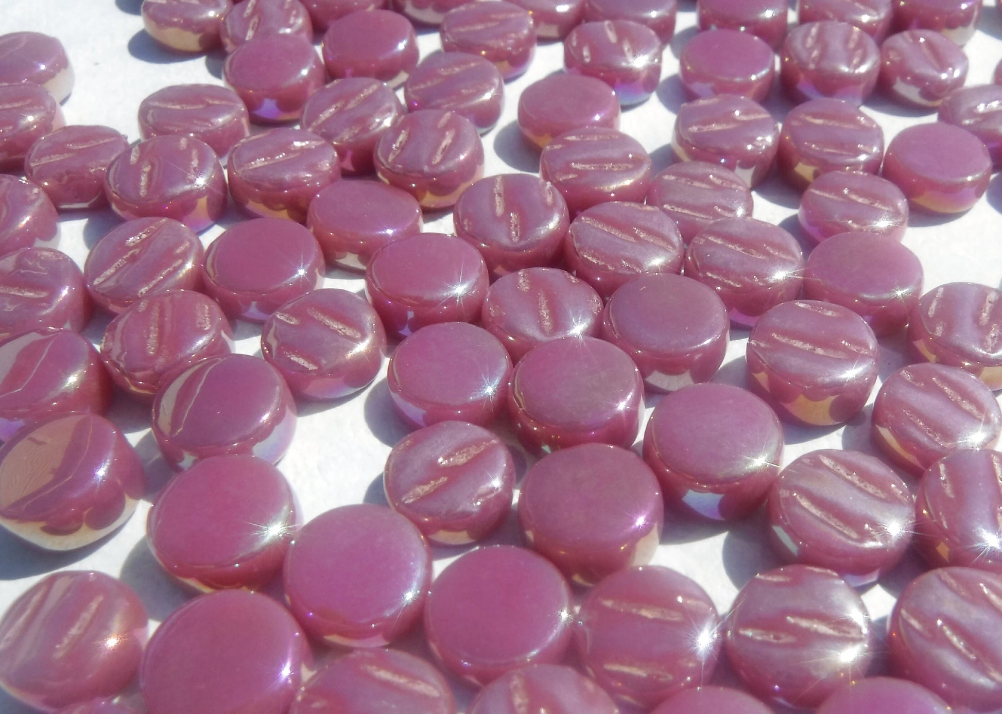 Raspberry Pink MINI Iridescent Glass Drops Mosaic Tiles - 50 grams - Over 100 Tiles