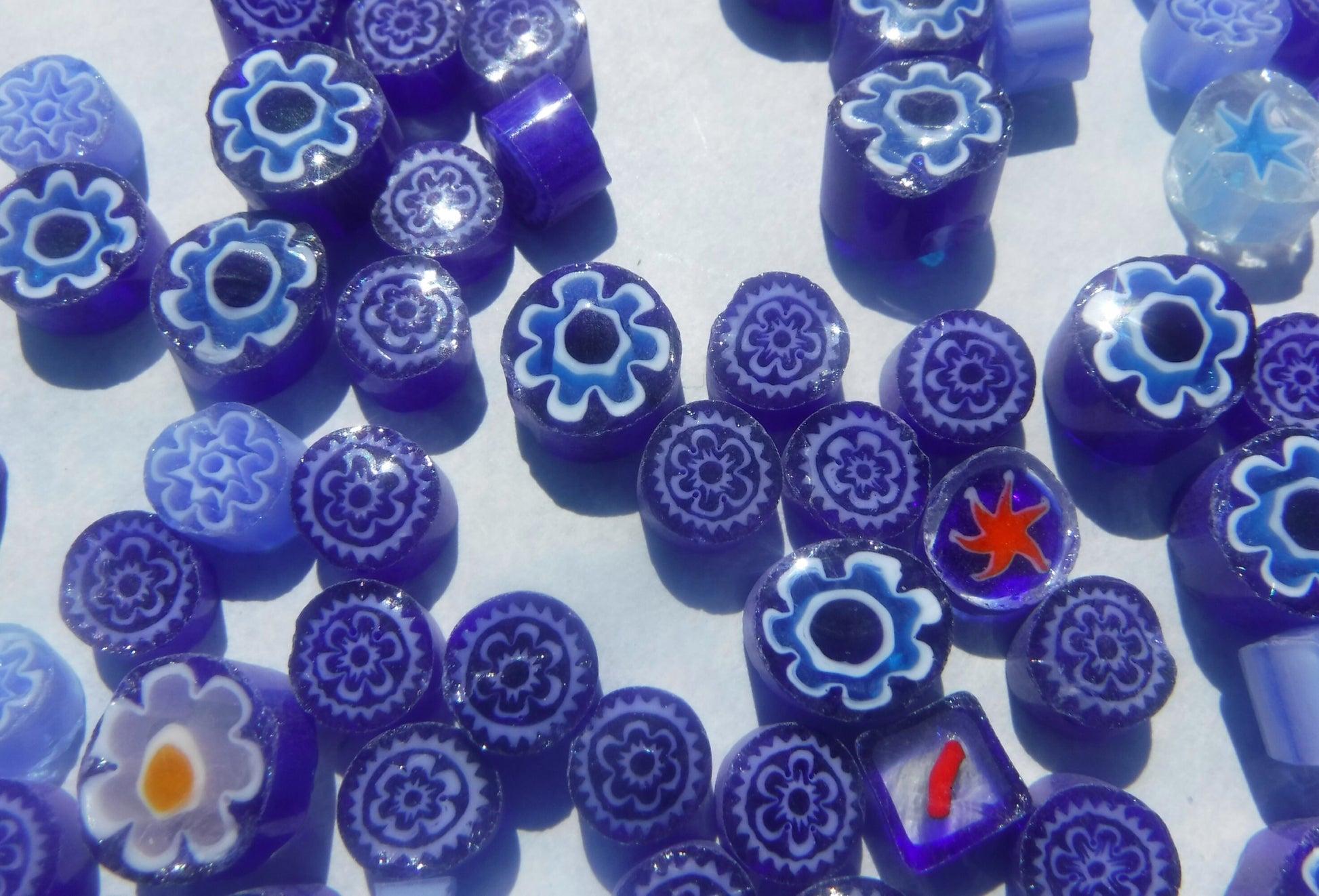 Greek Blue Mix Millefiori - 25 grams - Unique Mosaic Glass Tiles - Mix of Different Patterns