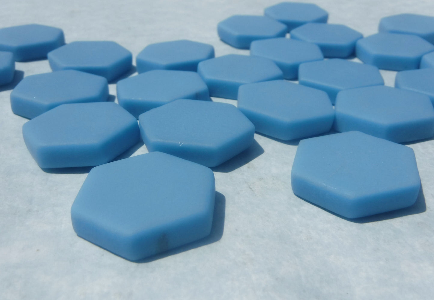 Light Blue Hexagon Mosaic Tiles - 25 Glass 23mm MATTE Tiles