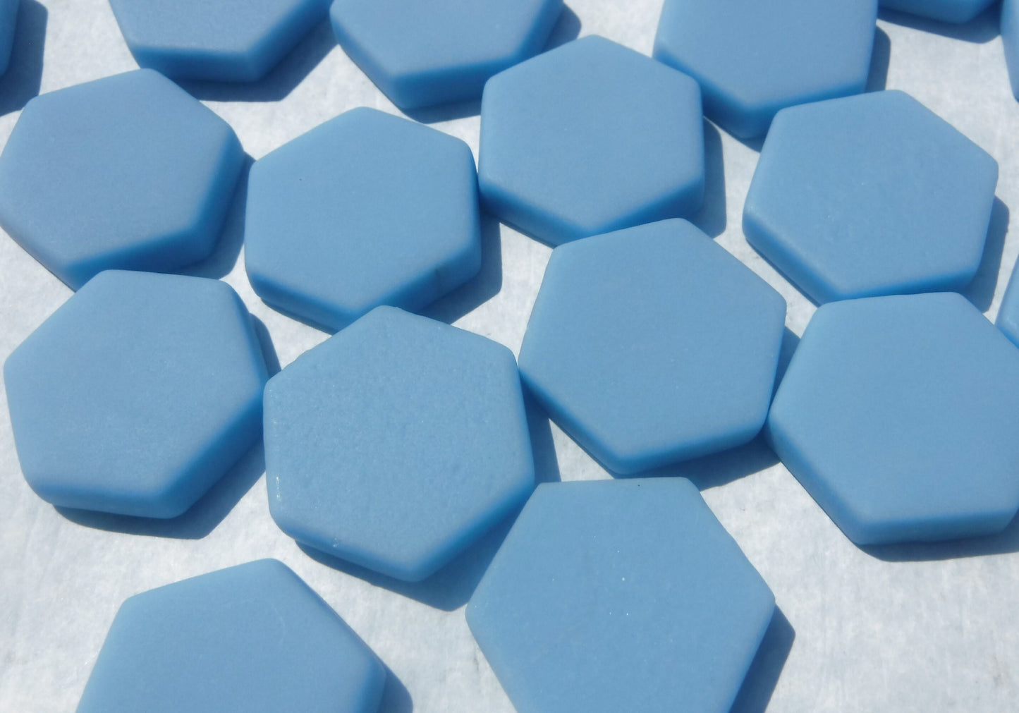 Light Blue Hexagon Mosaic Tiles - 25 Glass 23mm MATTE Tiles