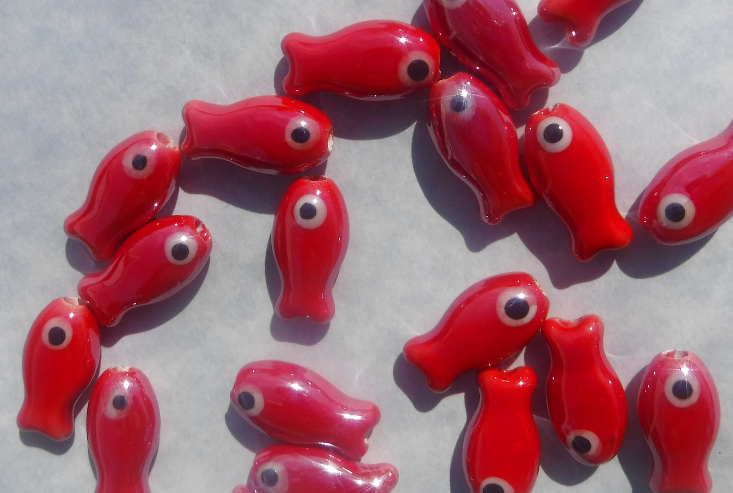 Red Fish Beads - Ceramic Mosaic Tiles - Small Fish Beads - Jewelry Supplies