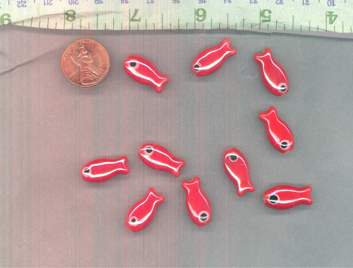 Red Fish Beads - Ceramic Mosaic Tiles - Small Fish Beads - Jewelry Supplies