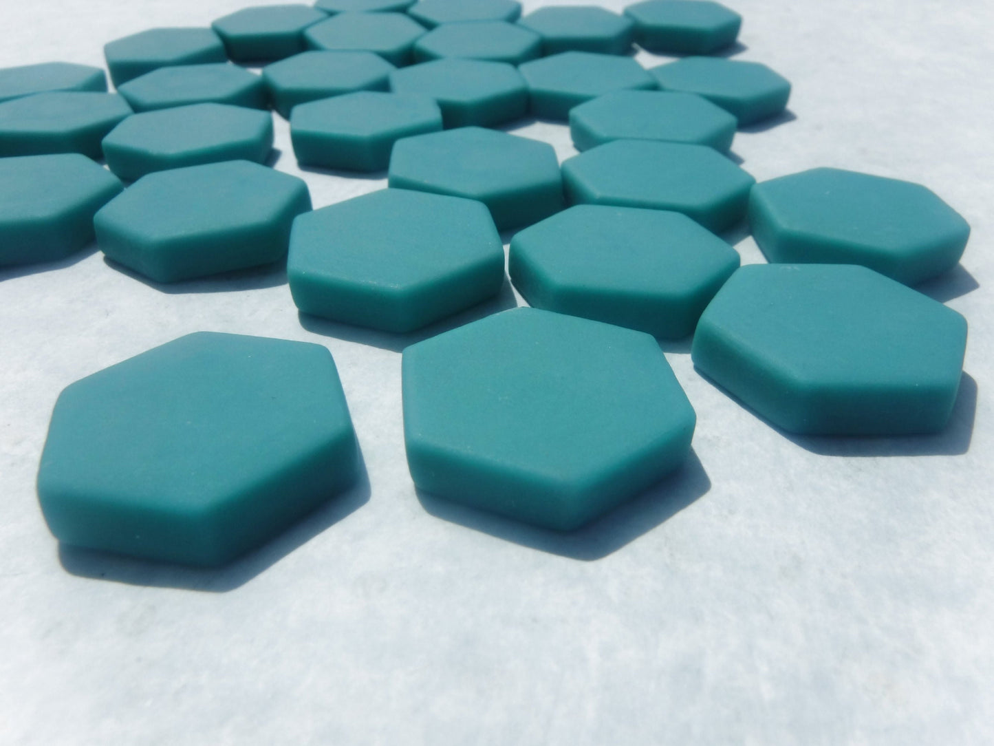 Teal Hexagon Mosaic Tiles - 25 Glass 23mm MATTE Tiles