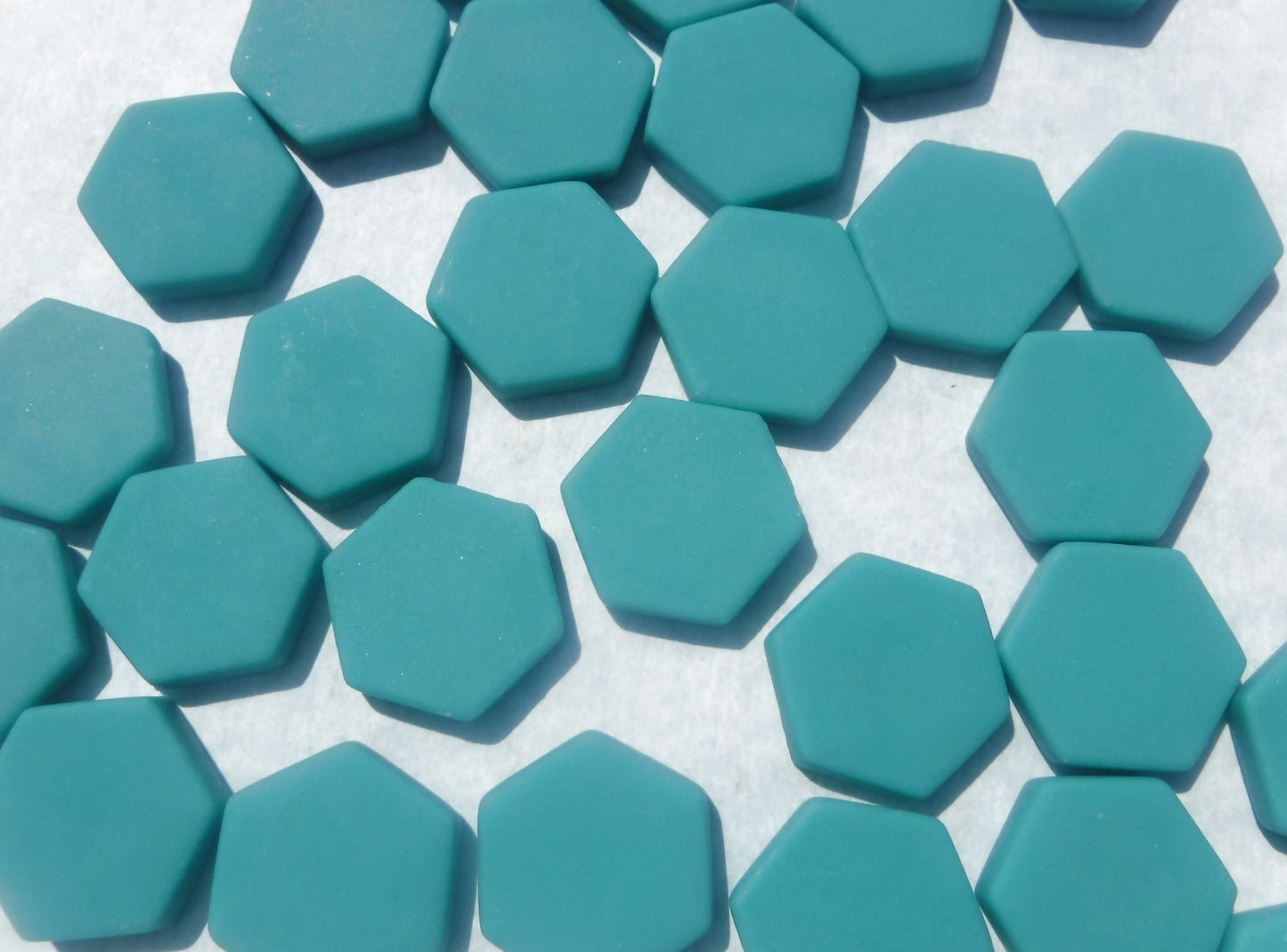 Teal Hexagon Mosaic Tiles - 25 Glass 23mm MATTE Tiles