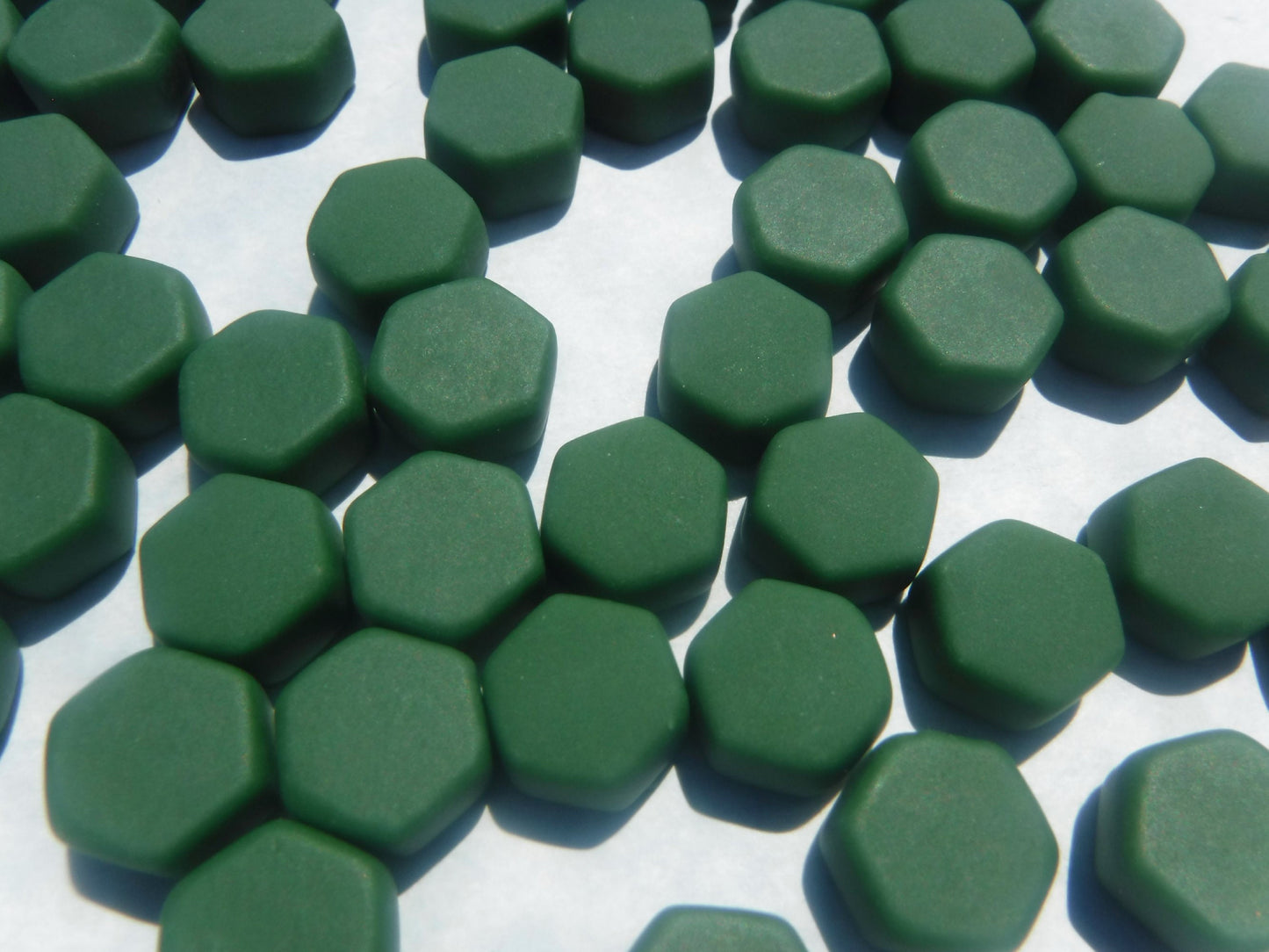 Cedar Green Hexagon Mosaic Tiles - 10mm - 50g Opaque Glass Tiles MATTE Finish