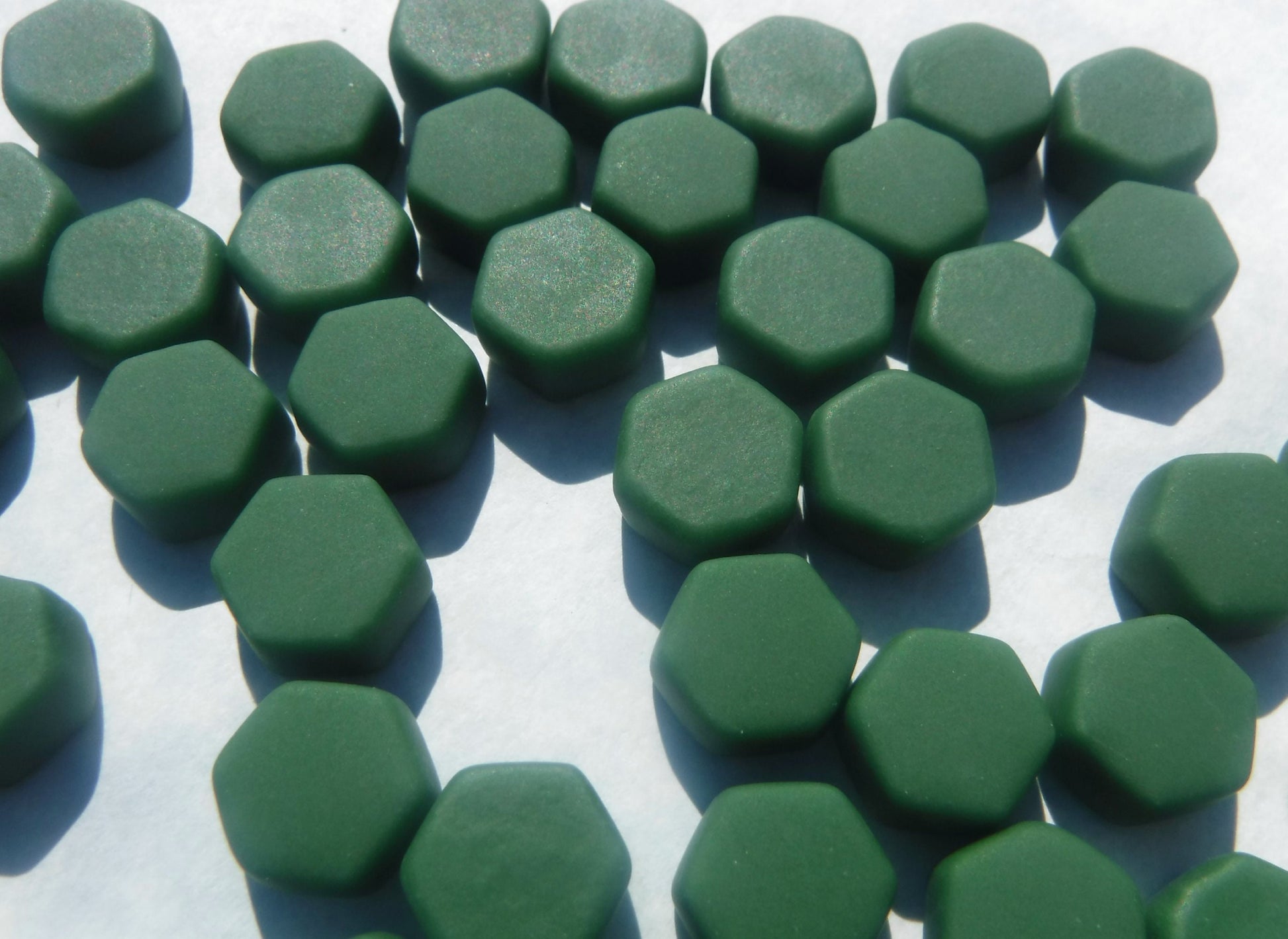 Cedar Green Hexagon Mosaic Tiles - 10mm - 50g Opaque Glass Tiles MATTE Finish