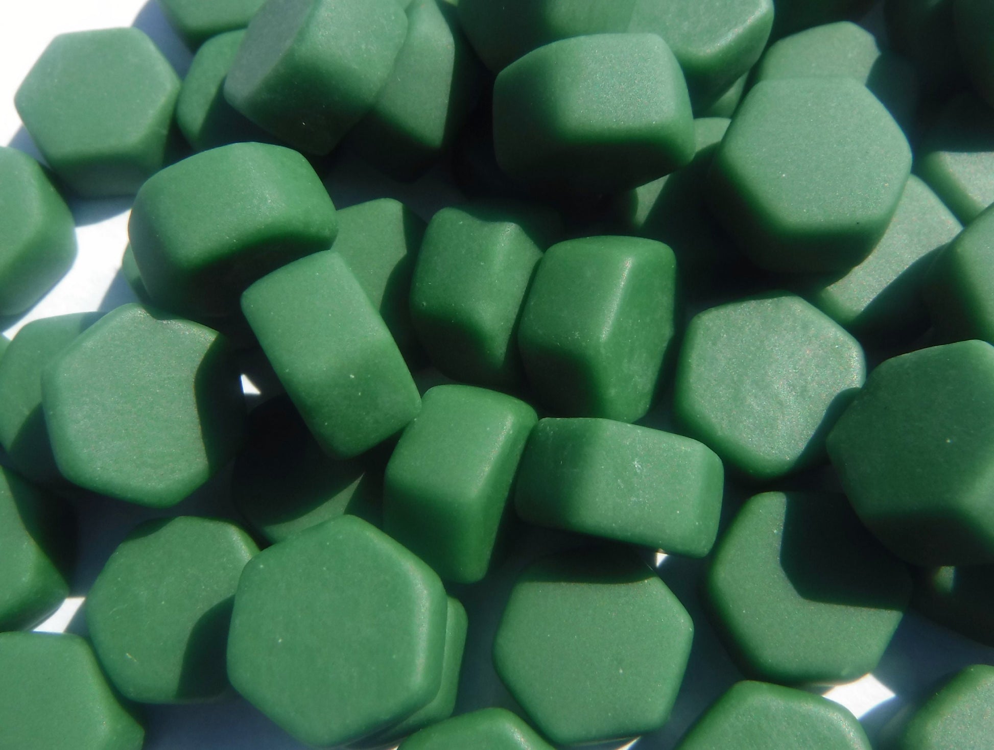 Cedar Green Hexagon Mosaic Tiles - 10mm - 50g Opaque Glass Tiles MATTE Finish