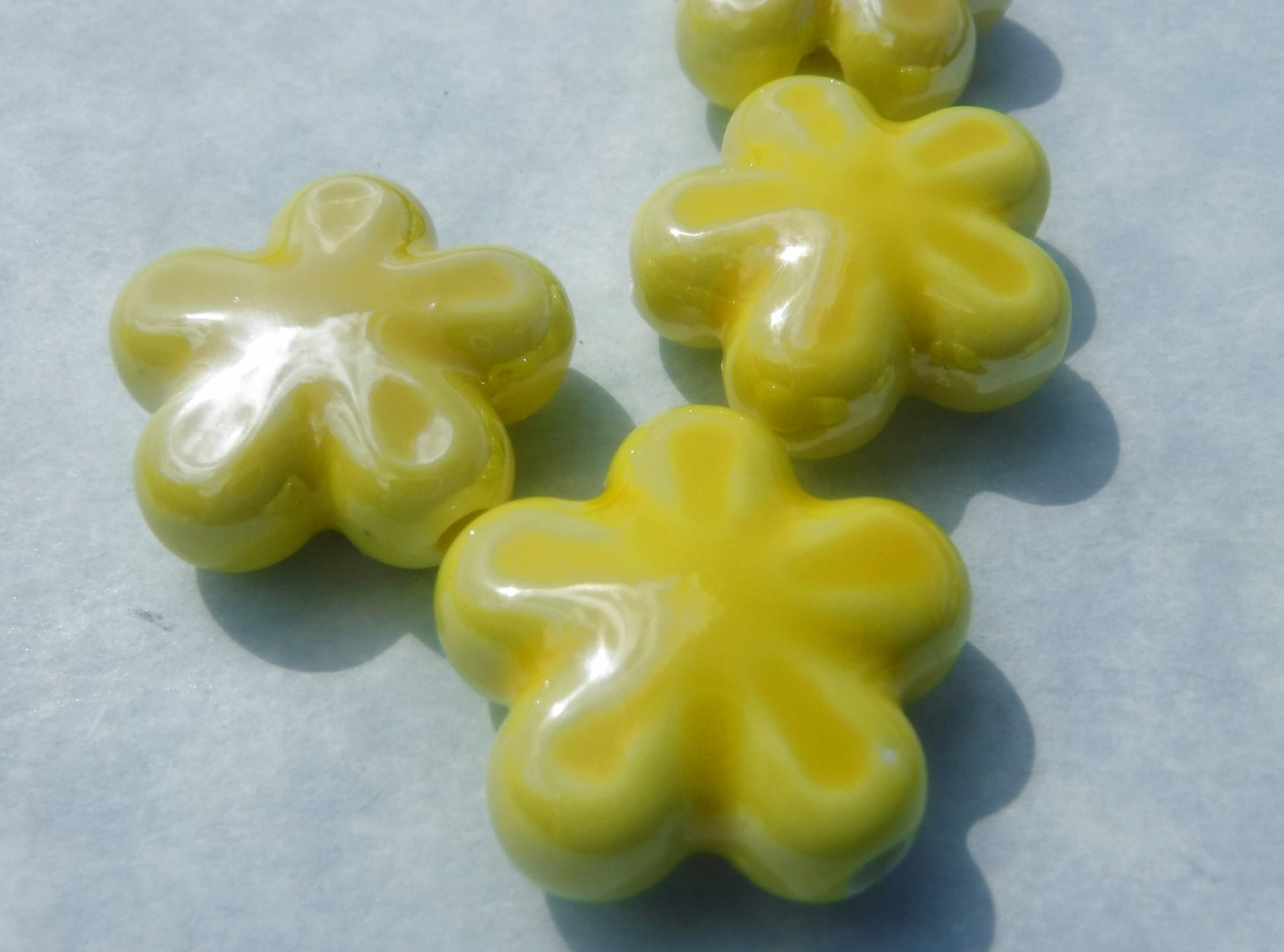 Yellow Flower Beads - 18mm Ceramic Mosaic Tiles - Five Petal Floral Jewelry Supplies