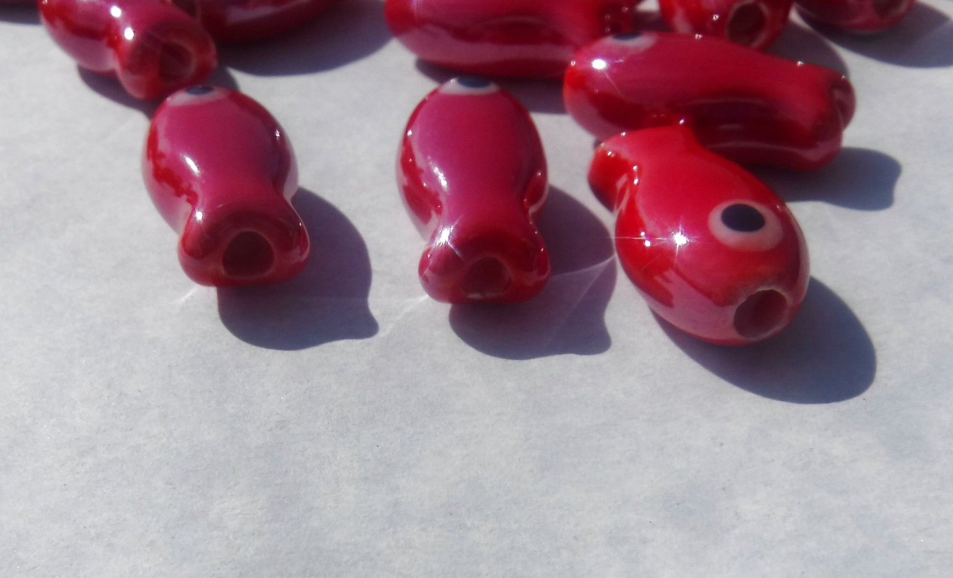 Red Fish Beads - Ceramic Mosaic Tiles - Small Fish Beads - Jewelry Supplies